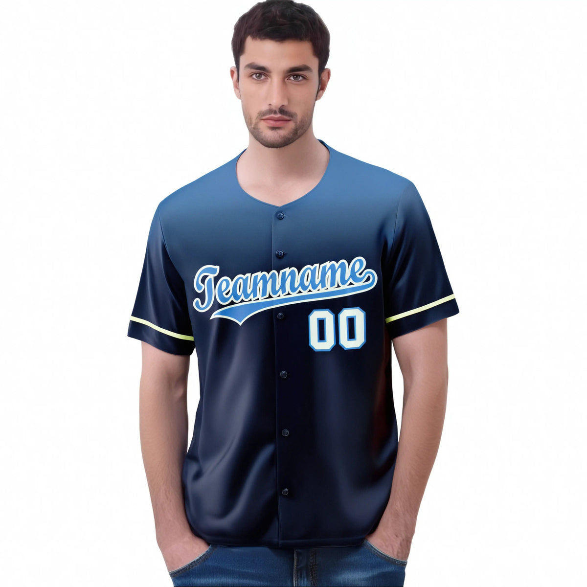 Custom Navy Powder Blue Gradient Fashion Design Authentic Baseball Jersey