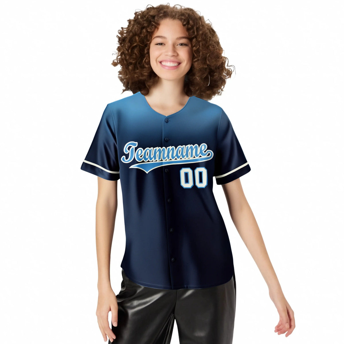 Custom Navy Powder Blue Gradient Fashion Design Authentic Baseball Jersey