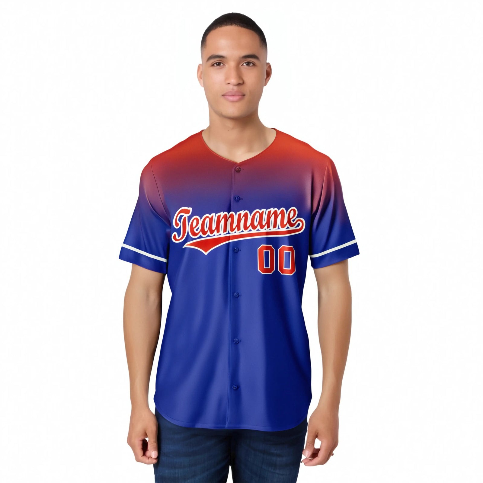 Custom Royal Blue Red Gradient Fashion Design Authentic Baseball Jersey