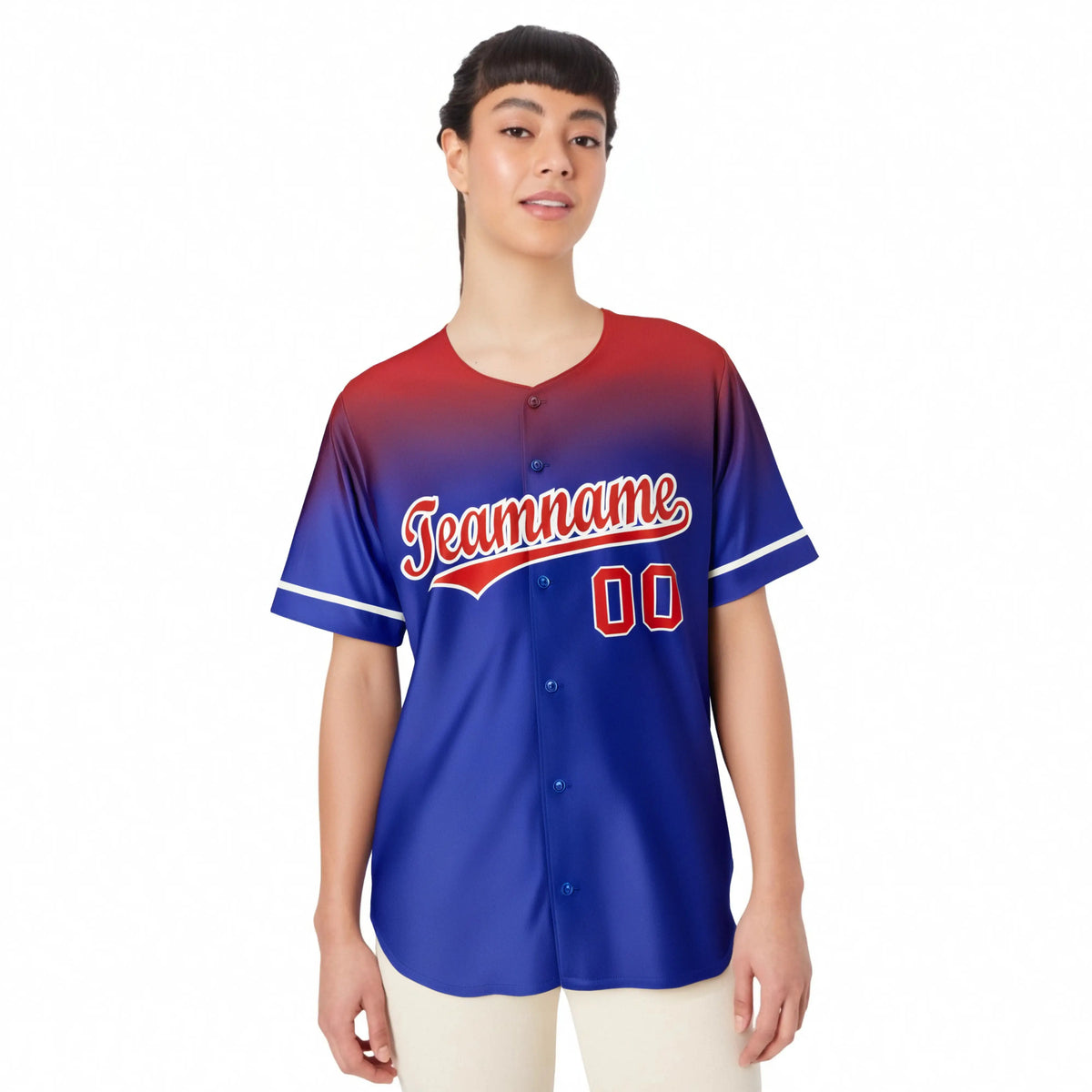 Custom Royal Blue Red Gradient Fashion Design Authentic Baseball Jersey
