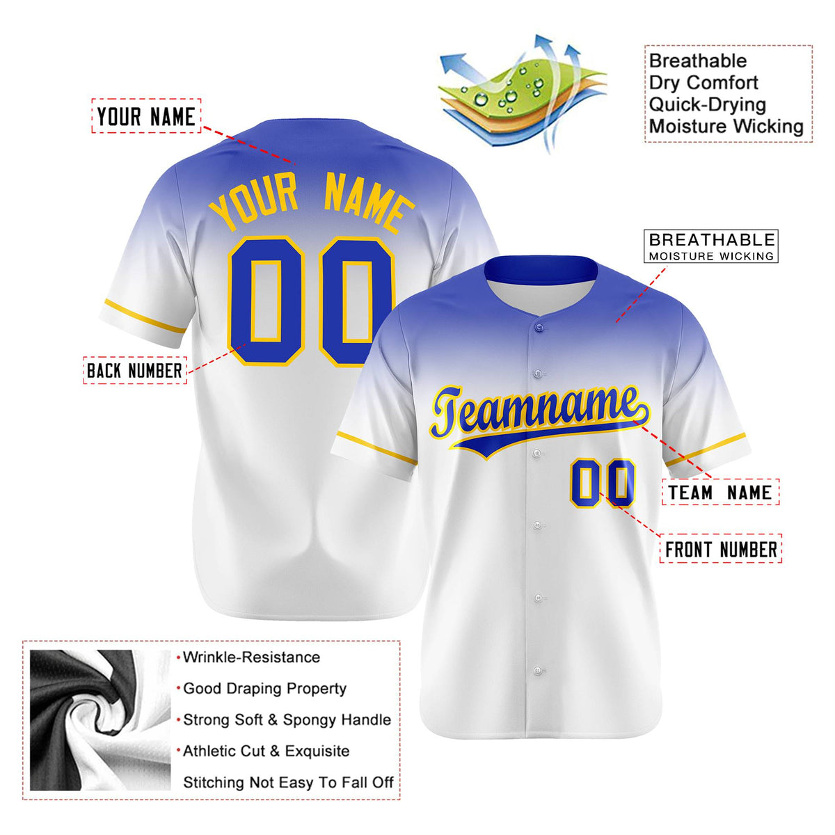 Custom White Royal Blue Gradient Fashion Design Authentic Baseball Jersey