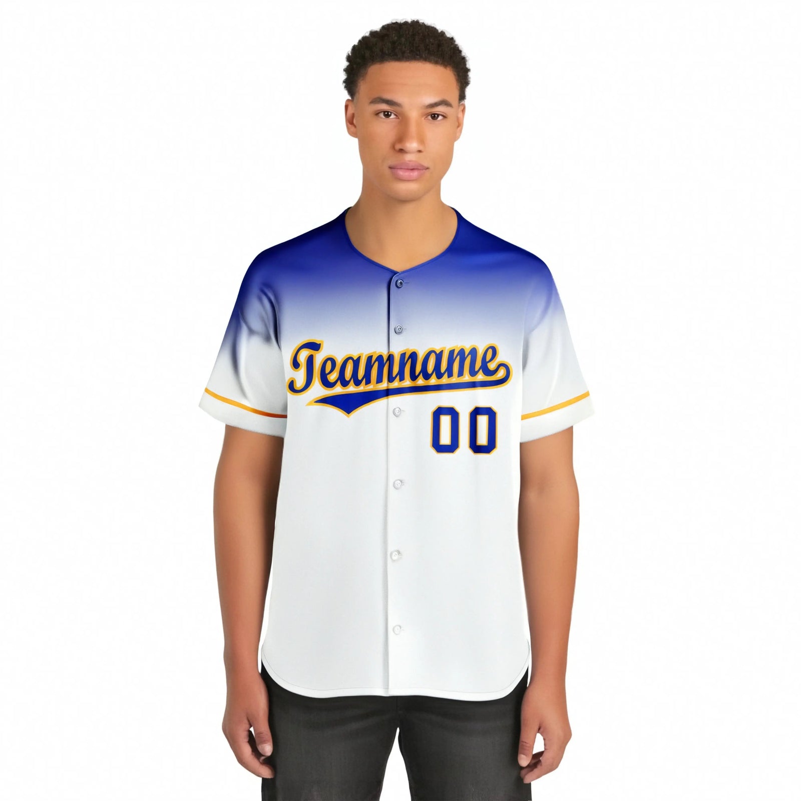 Custom White Royal Blue Gradient Fashion Design Authentic Baseball Jersey