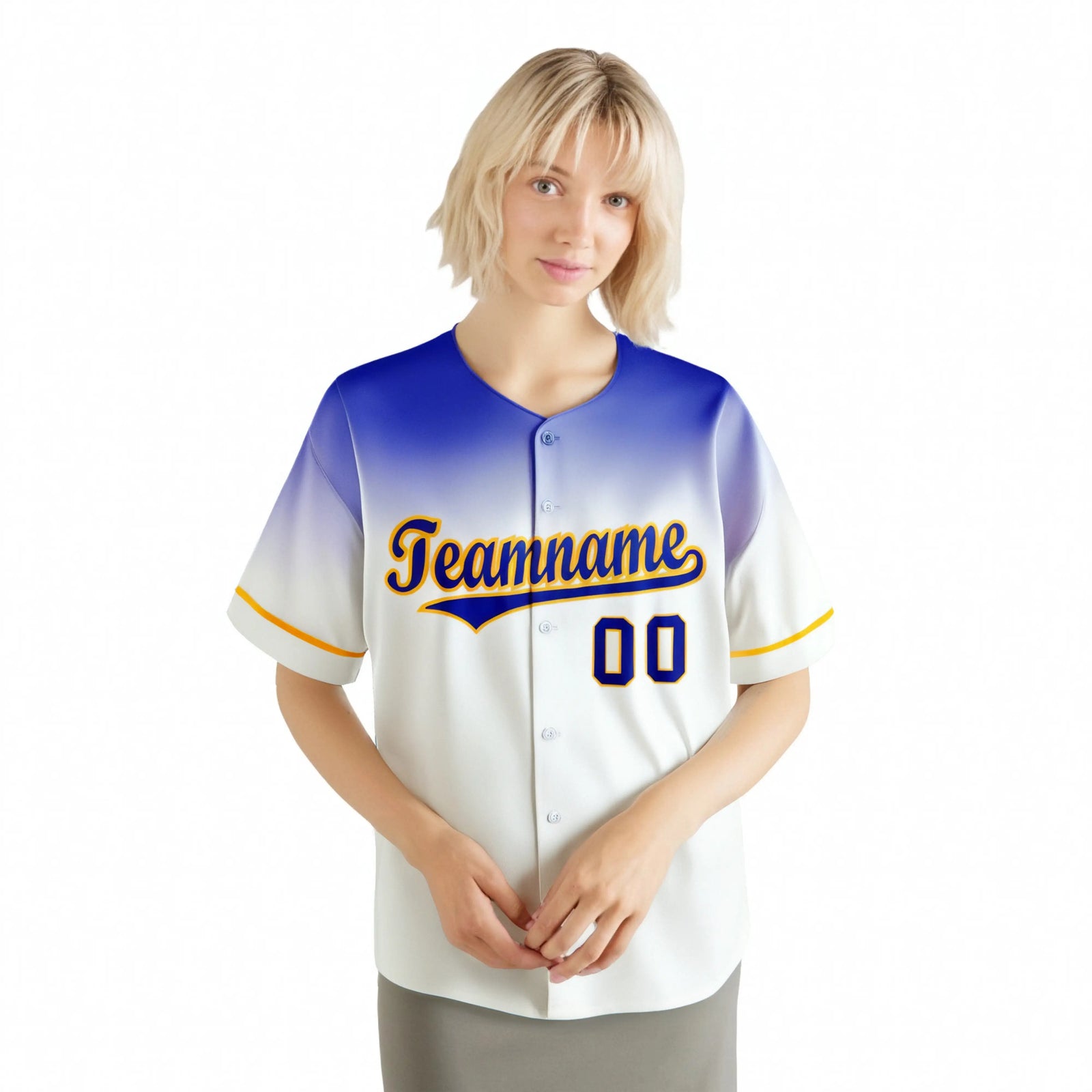 Custom White Royal Blue Gradient Fashion Design Authentic Baseball Jersey