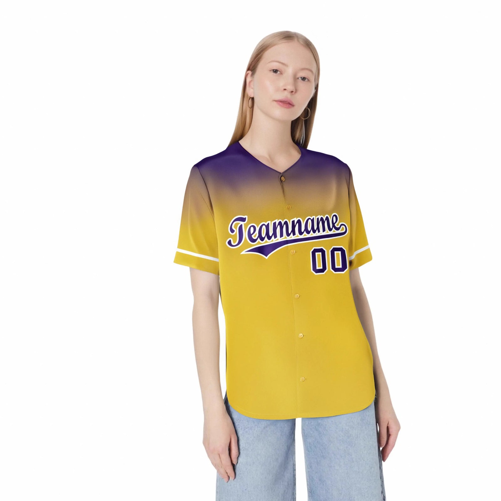 Custom Yellow Purple Gradient Fashion Design Authentic Baseball Jersey