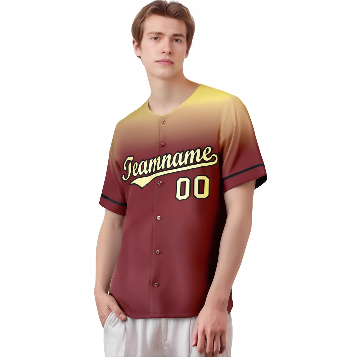 Custom Crimson Khaki Gradient Fashion Design Authentic Baseball Jersey