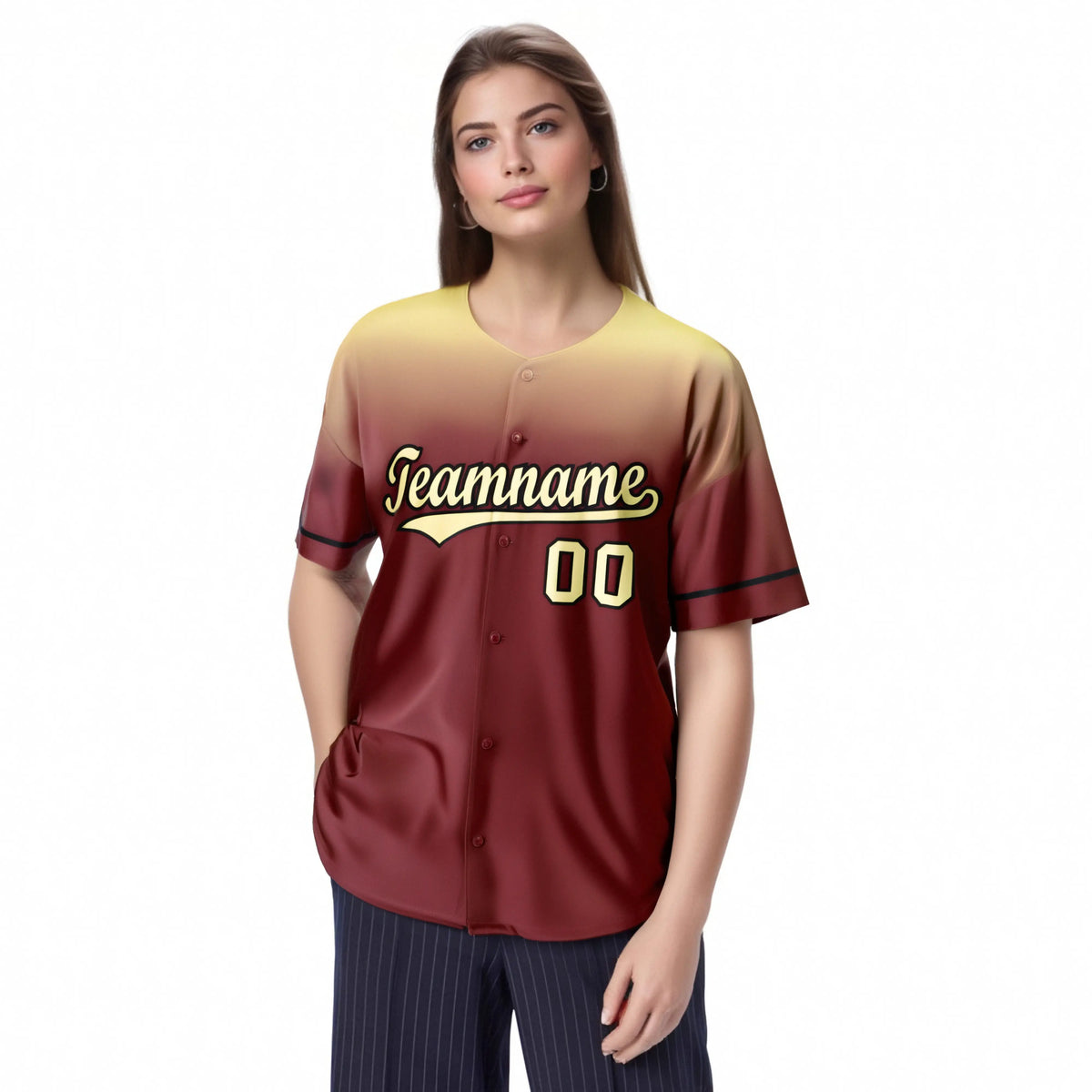 Custom Crimson Khaki Gradient Fashion Design Authentic Baseball Jersey