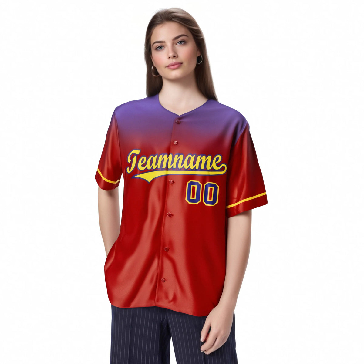 Custom Red Purple Gradient Fashion Design Authentic Baseball Jersey