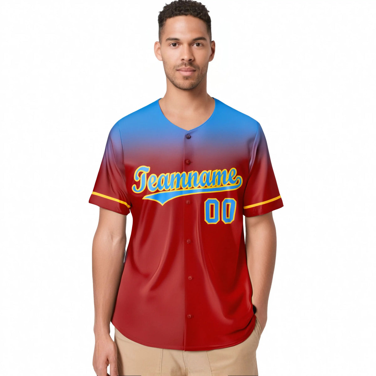 Custom Red Powder Blue Gradient Fashion Design Authentic Baseball Jersey