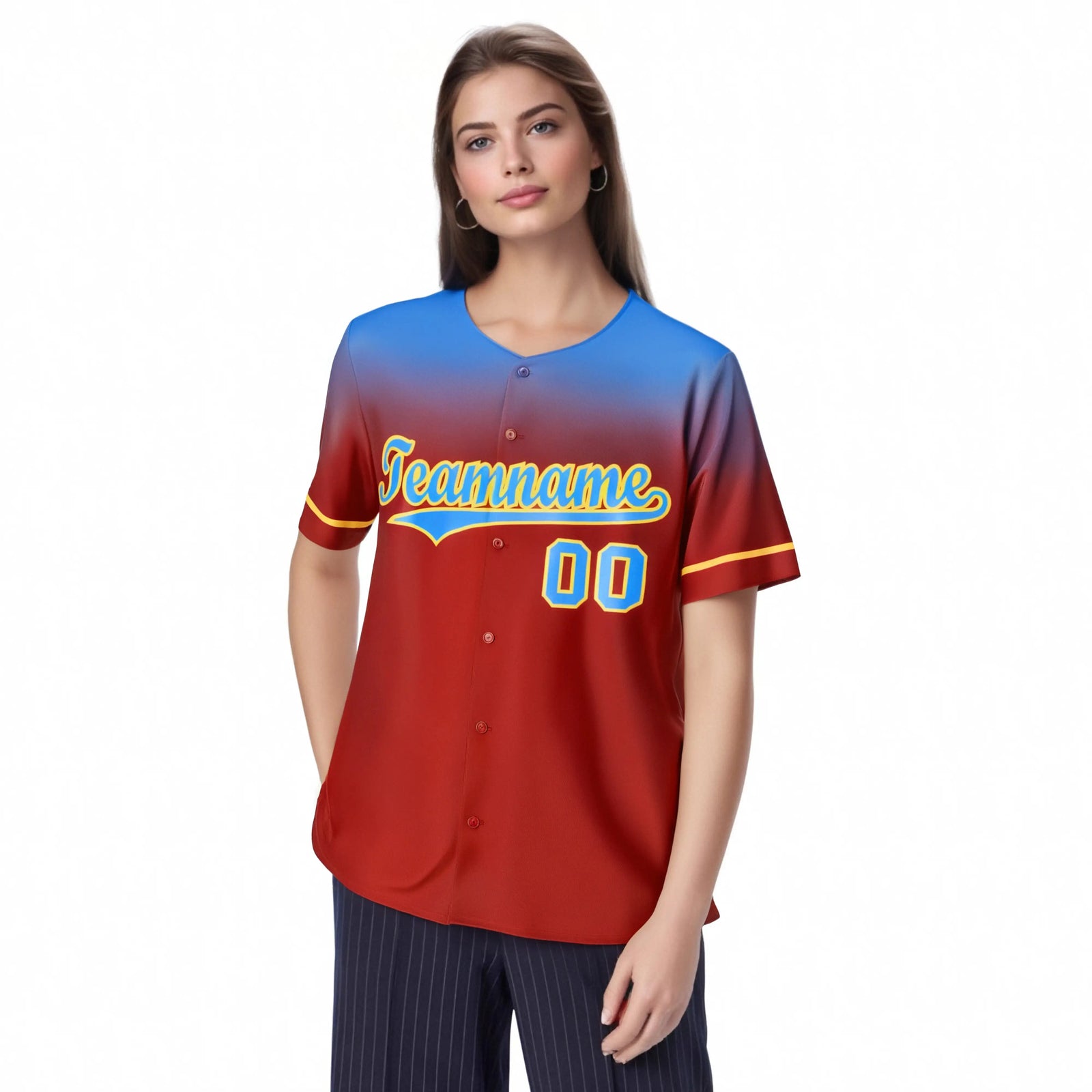 Custom Red Powder Blue Gradient Fashion Design Authentic Baseball Jersey