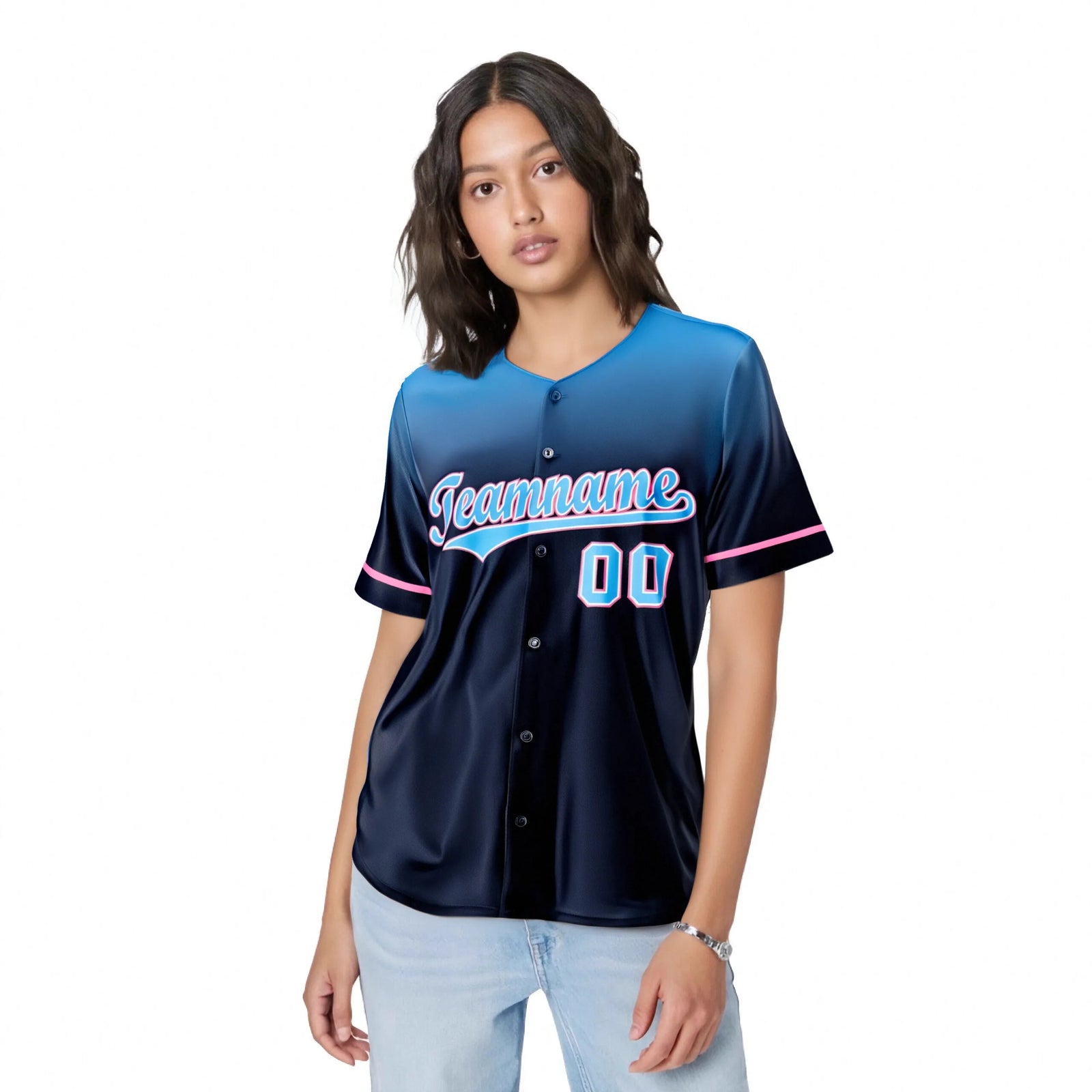Custom Navy Powder Blue Gradient Fashion Design Authentic Baseball Jersey