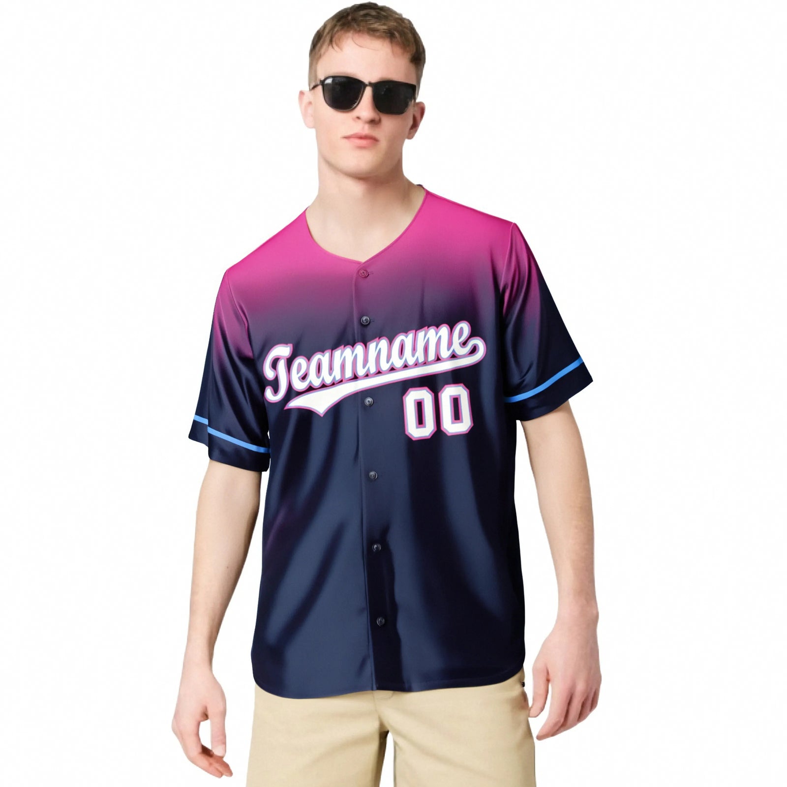 Custom Navy Pink Gradient Fashion Design Authentic Baseball Jersey