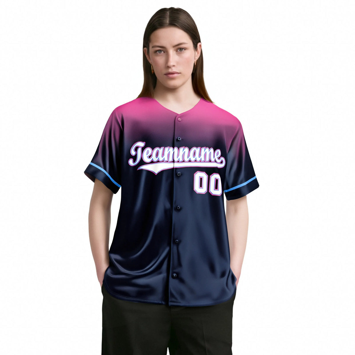 Custom Navy Pink Gradient Fashion Design Authentic Baseball Jersey