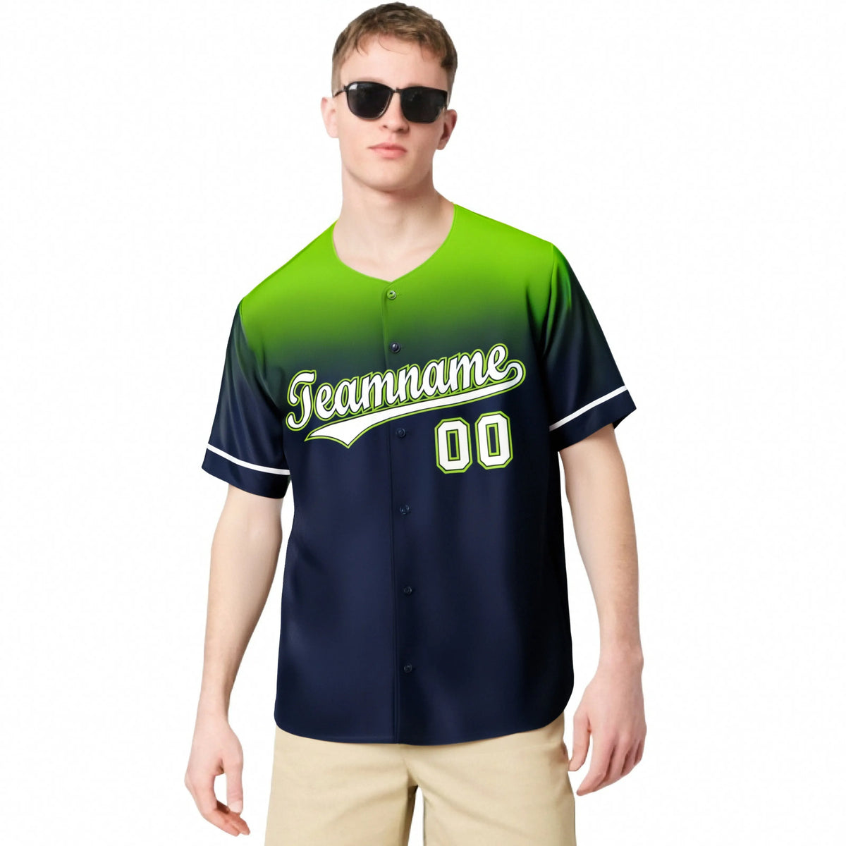 Custom Navy Neon Green Gradient Fashion Design Authentic Baseball Jersey