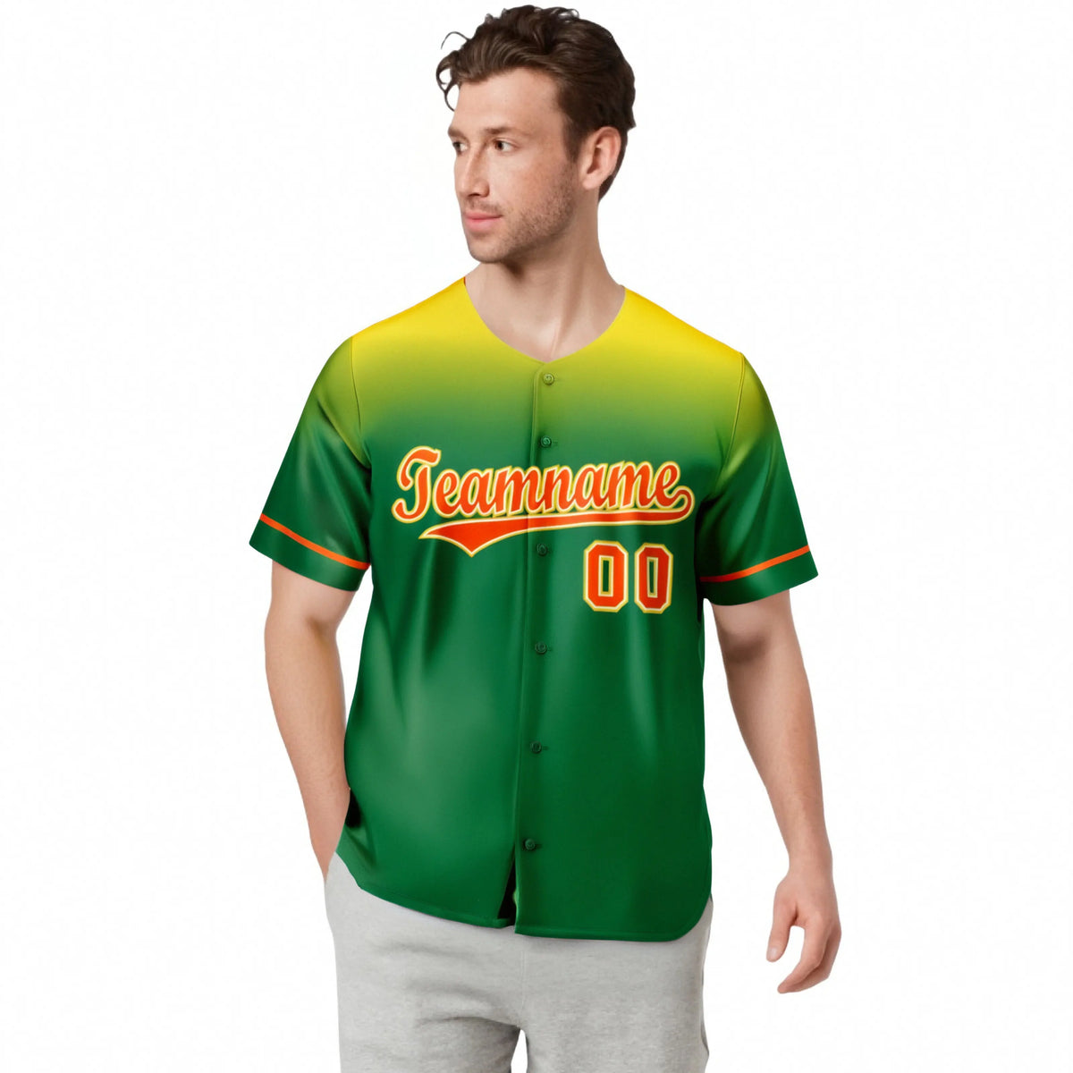 Custom Kelly Green Yellow Gradient Fashion Design Authentic Baseball Jersey