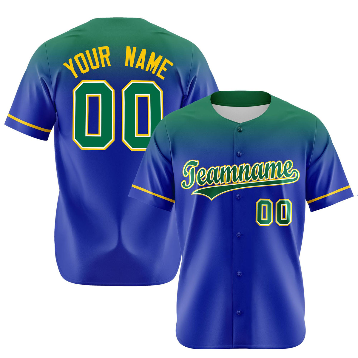Custom Royal Blue Kelly Green Gradient Fashion Design Authentic Baseball Jersey