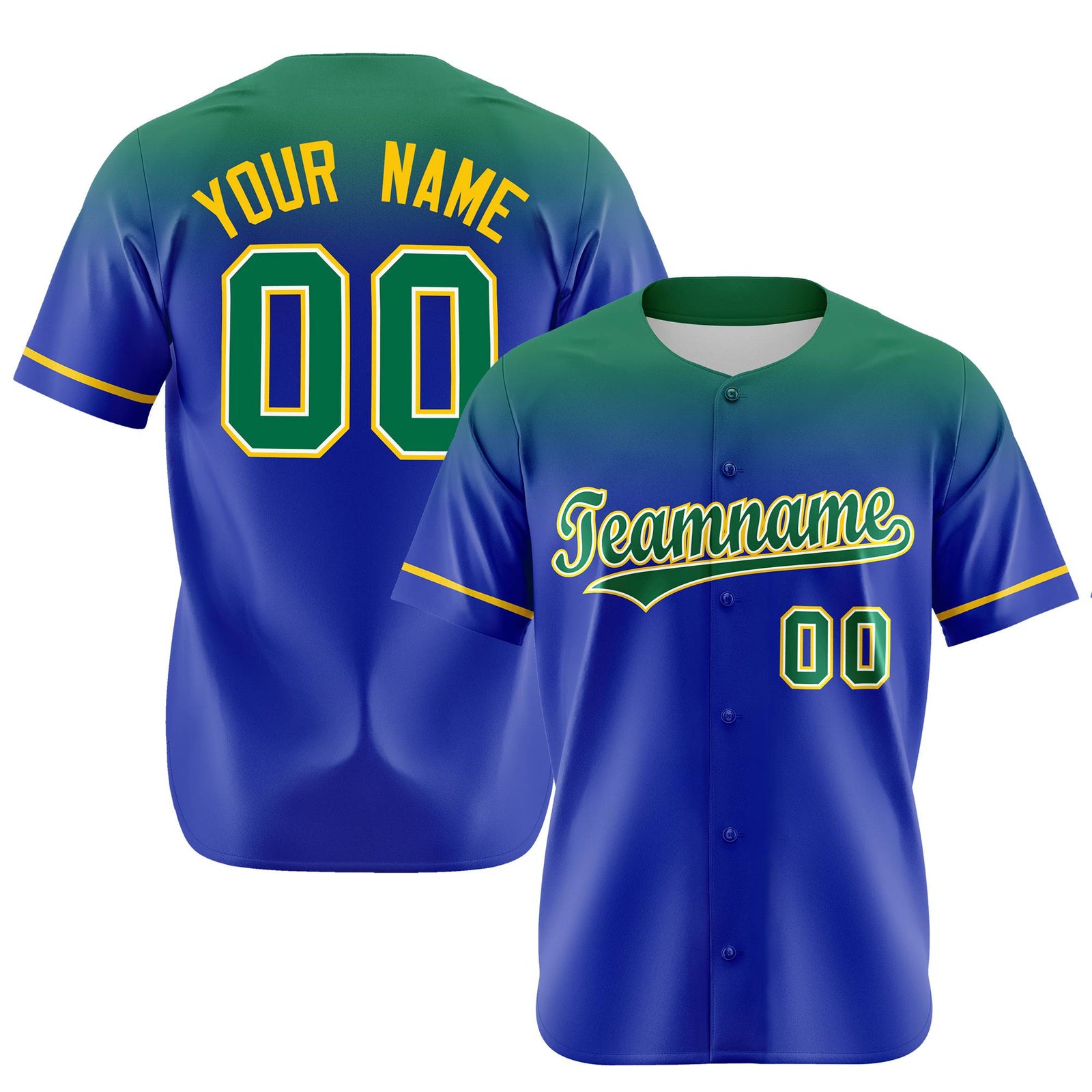 Custom Royal Blue Kelly Green Gradient Fashion Design Authentic Baseball Jersey