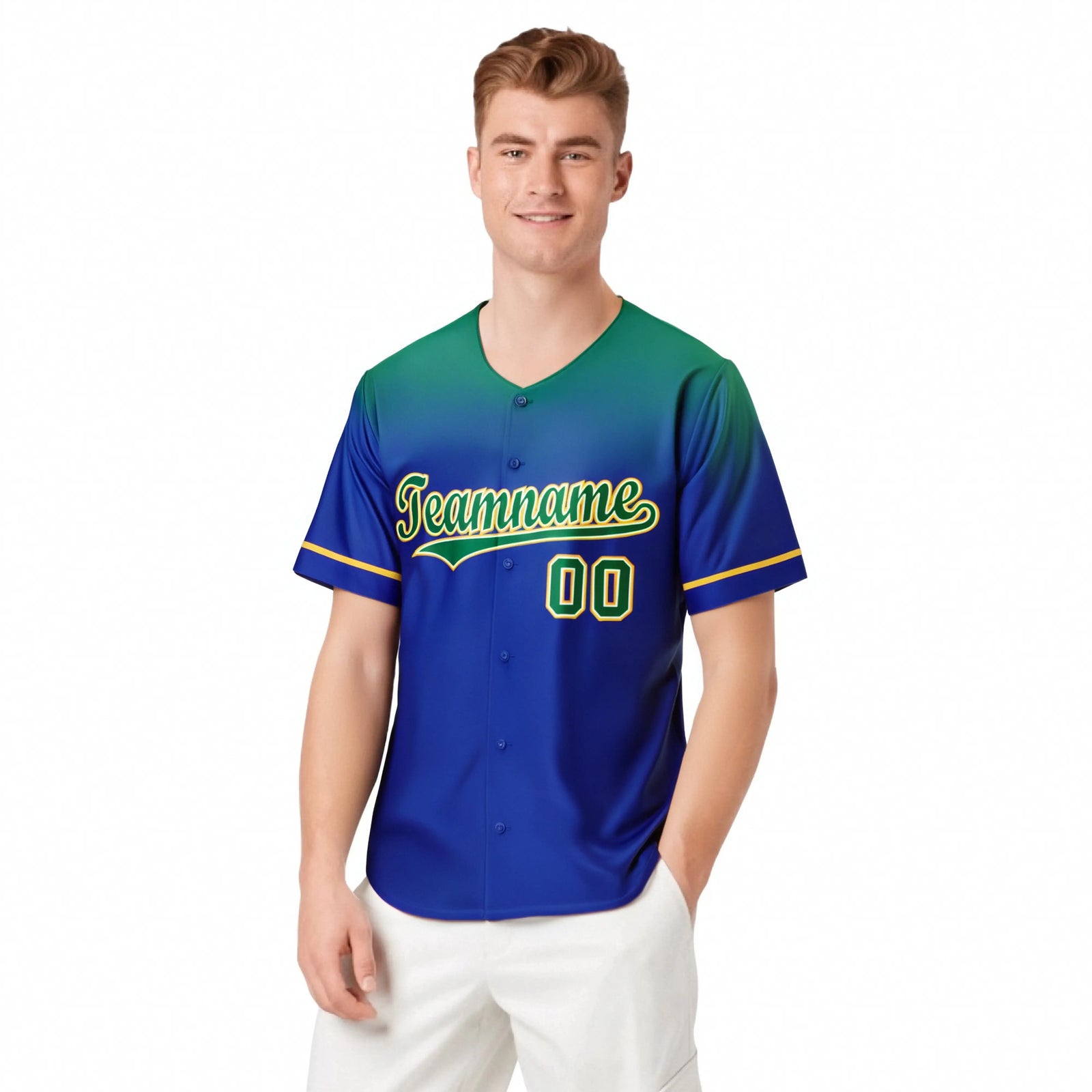 Custom Royal Blue Kelly Green Gradient Fashion Design Authentic Baseball Jersey