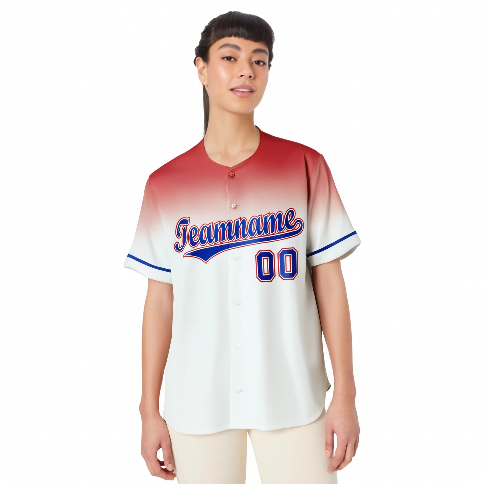 Custom White Red Gradient Fashion Design Authentic Baseball Jersey