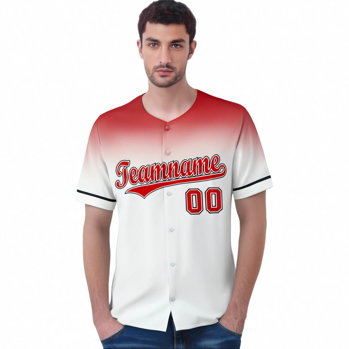 Custom White Red Gradient Fashion Design Authentic Baseball Jersey