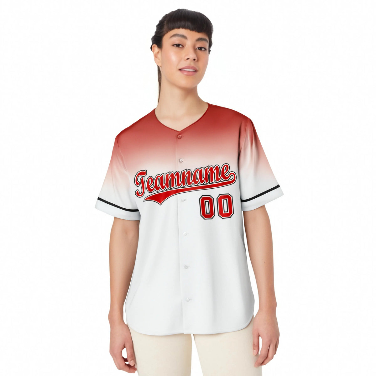 Custom White Red Gradient Fashion Design Authentic Baseball Jersey