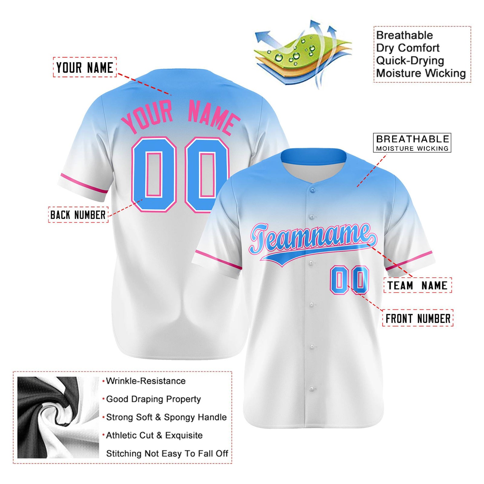 Custom White Powder Blue Gradient Fashion Design Authentic Baseball Jersey