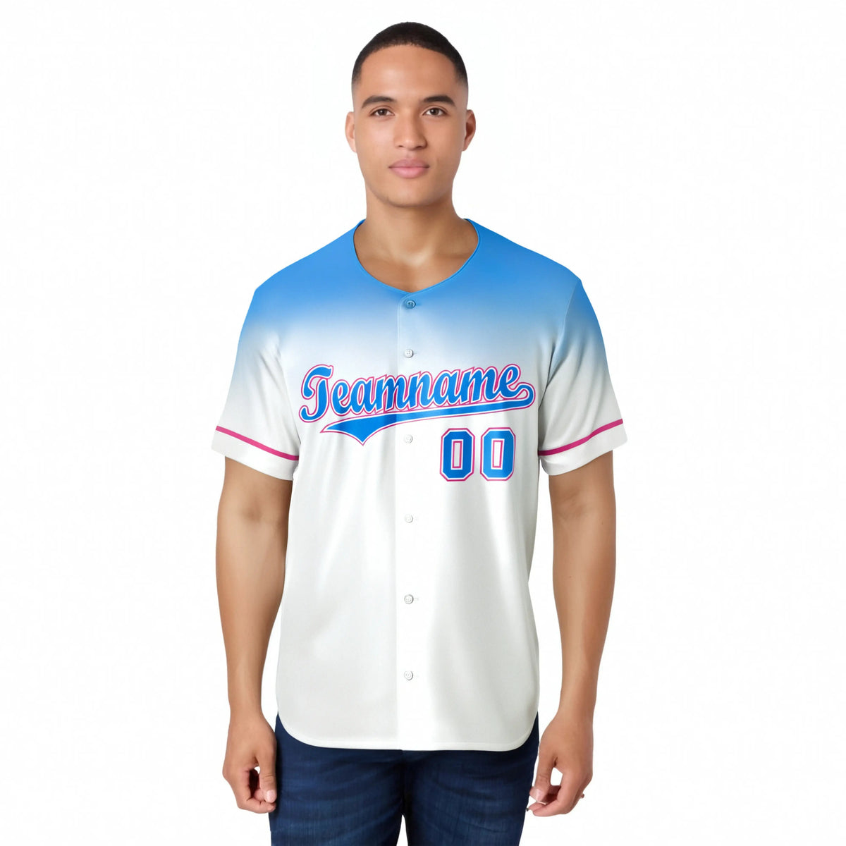 Custom White Powder Blue Gradient Fashion Design Authentic Baseball Jersey