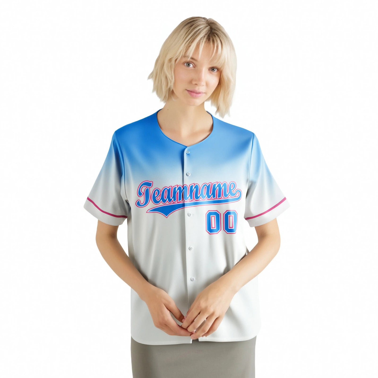 Custom White Powder Blue Gradient Fashion Design Authentic Baseball Jersey