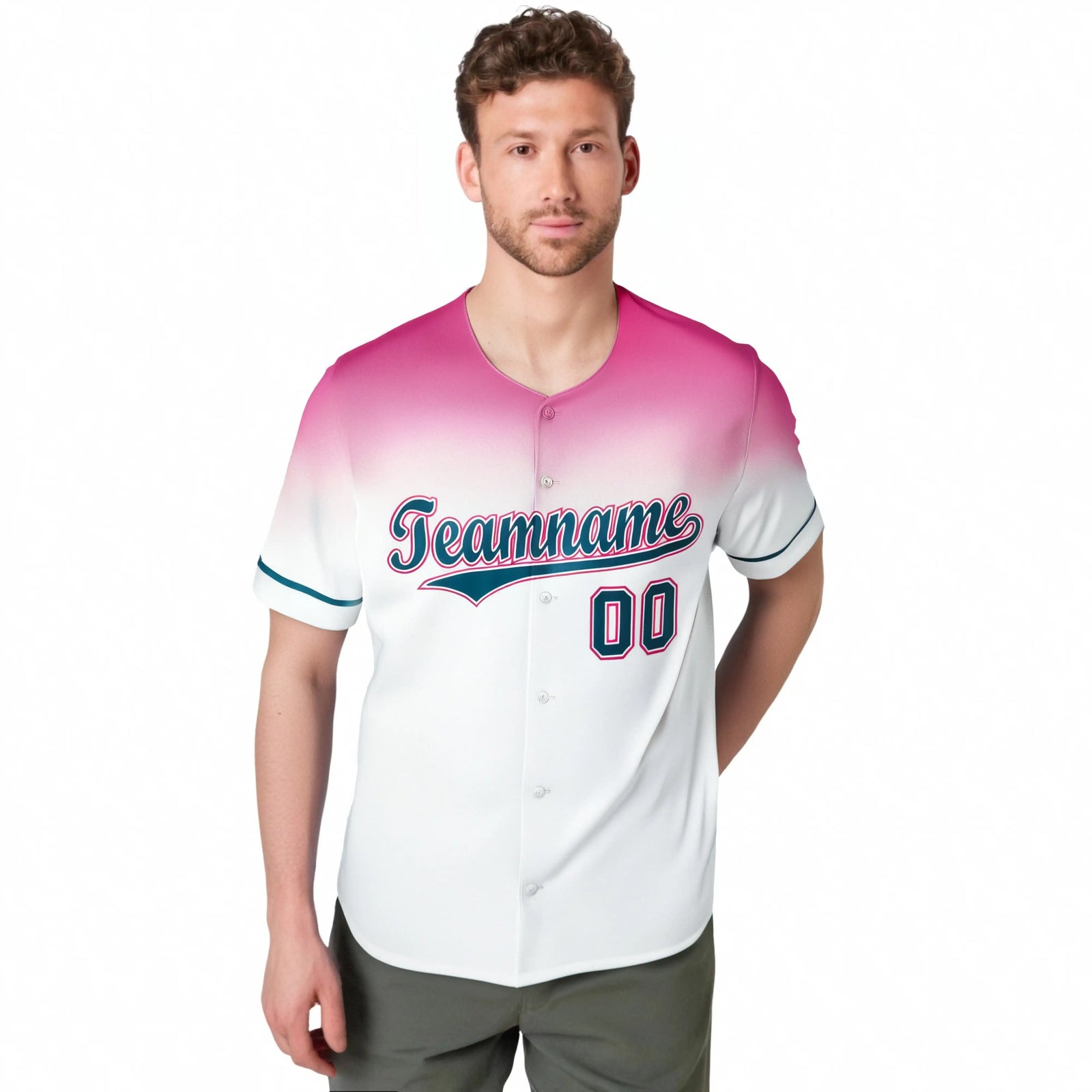 Custom White Light Pink Gradient Fashion Design Authentic Baseball Jersey