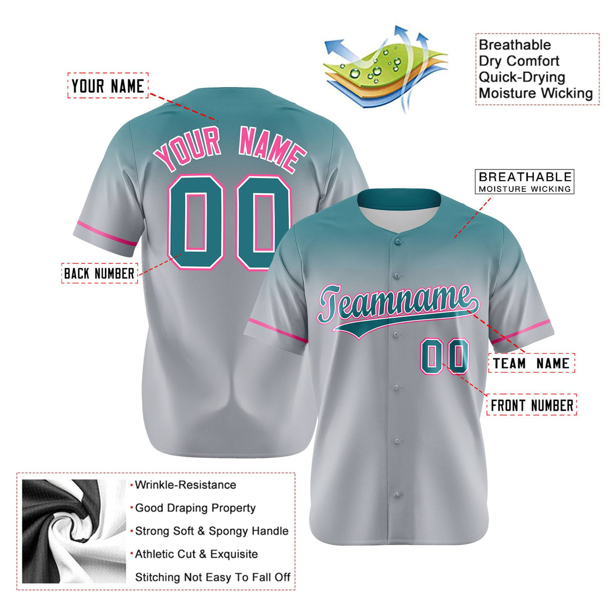 Custom Gray Aqua Gradient Fashion Design Authentic Baseball Jersey