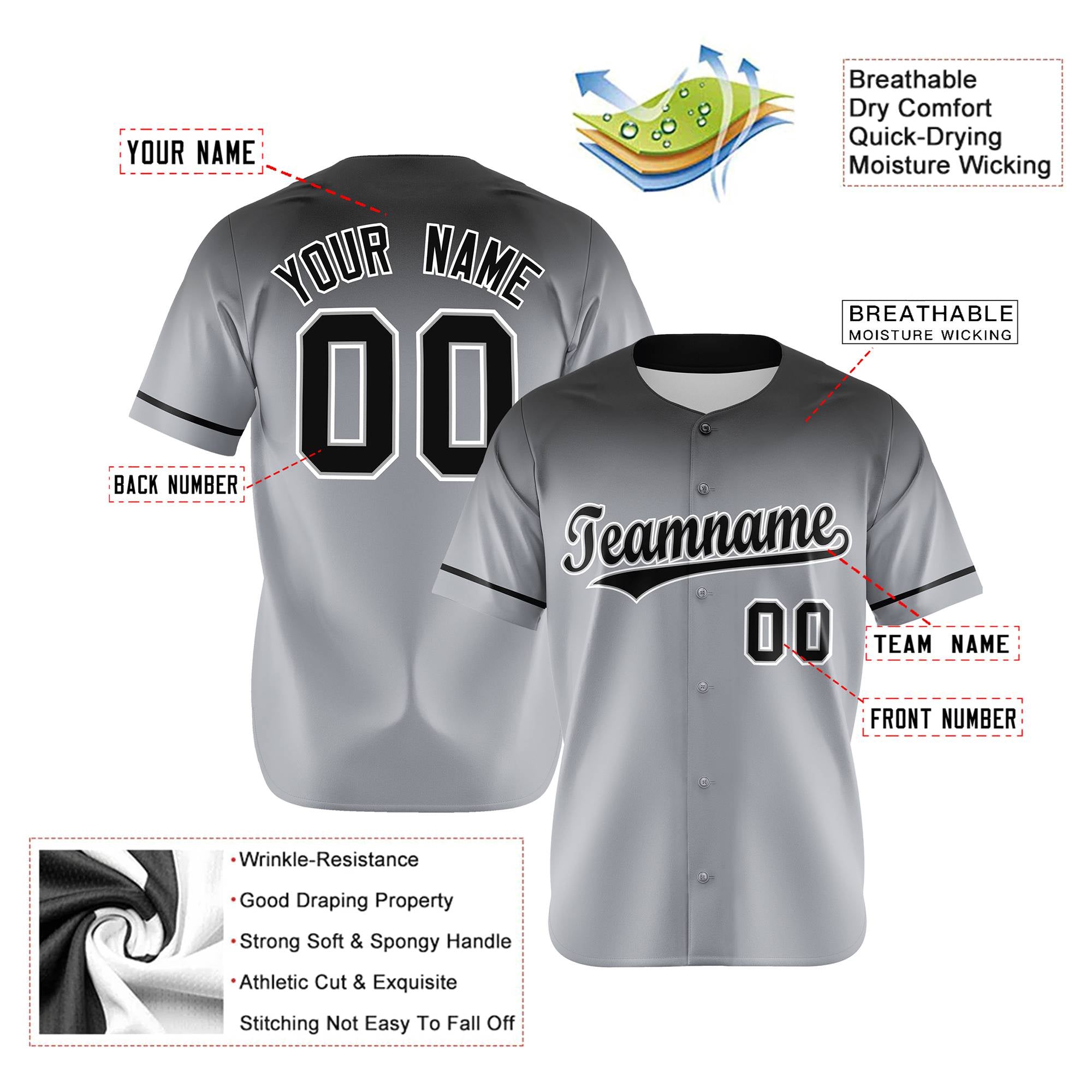 Custom Gray Black Gradient Fashion Design Authentic Baseball Jersey