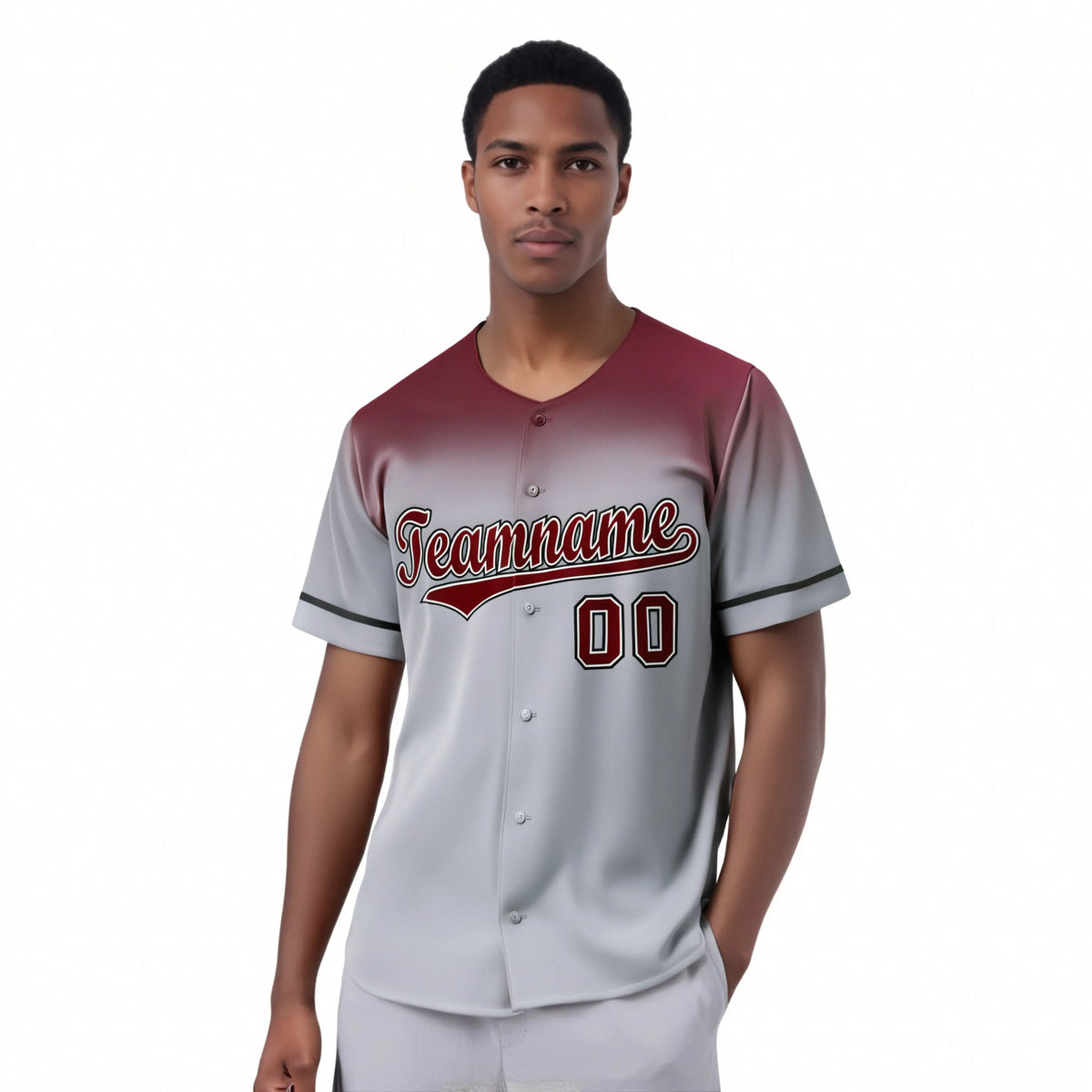 Custom Gray Crimson Gradient Fashion Design Authentic Baseball Jersey