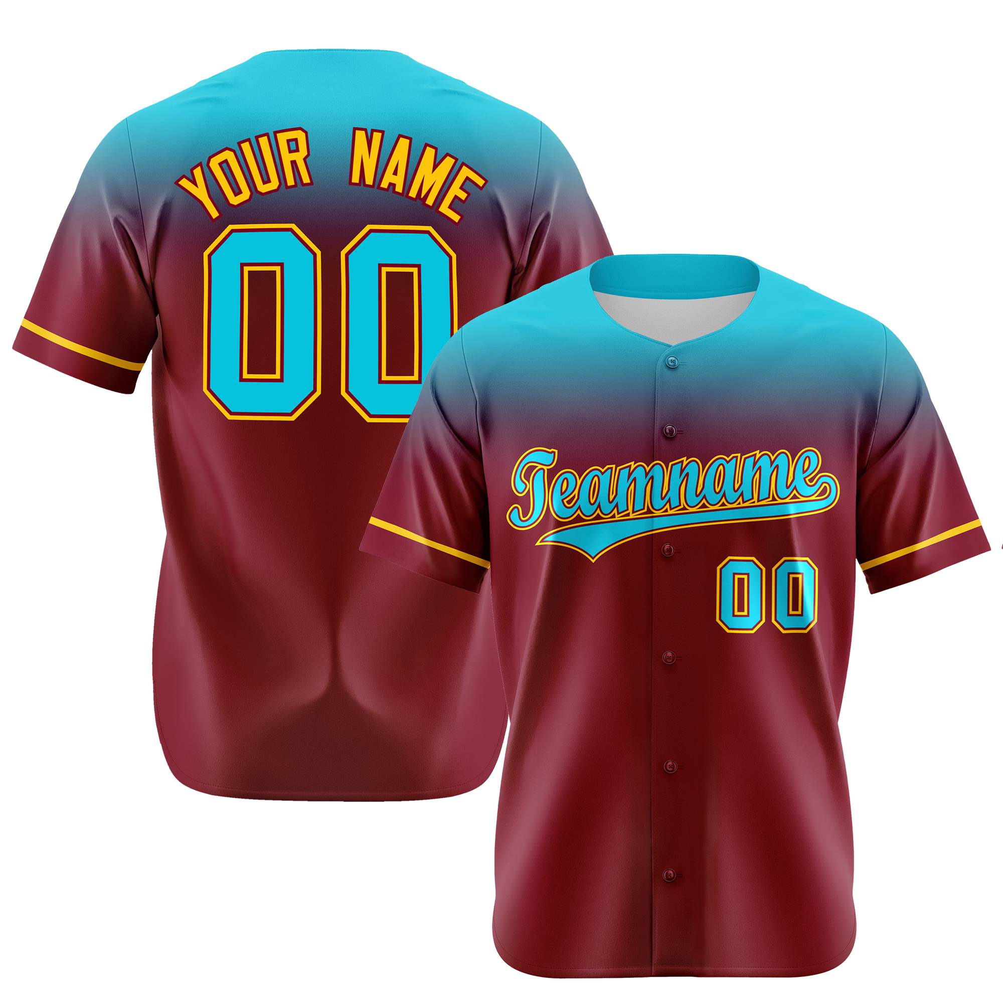 Custom Crimson Aqua Gradient Fashion Design Authentic Baseball Jersey