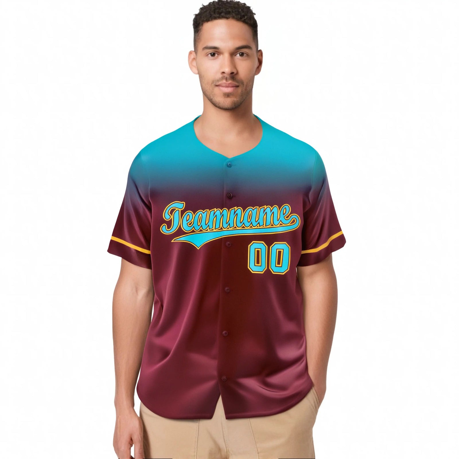 Custom Crimson Aqua Gradient Fashion Design Authentic Baseball Jersey