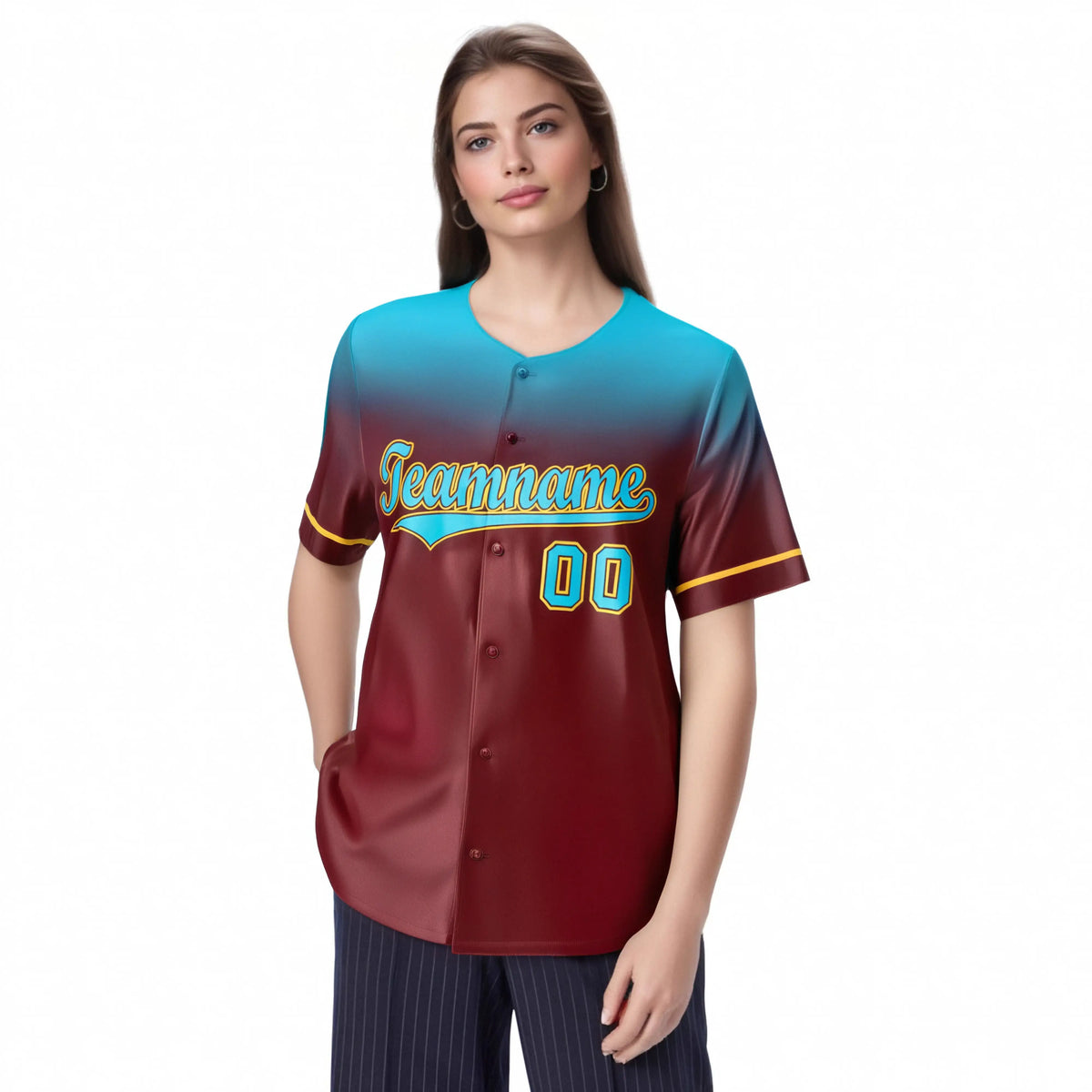 Custom Crimson Aqua Gradient Fashion Design Authentic Baseball Jersey