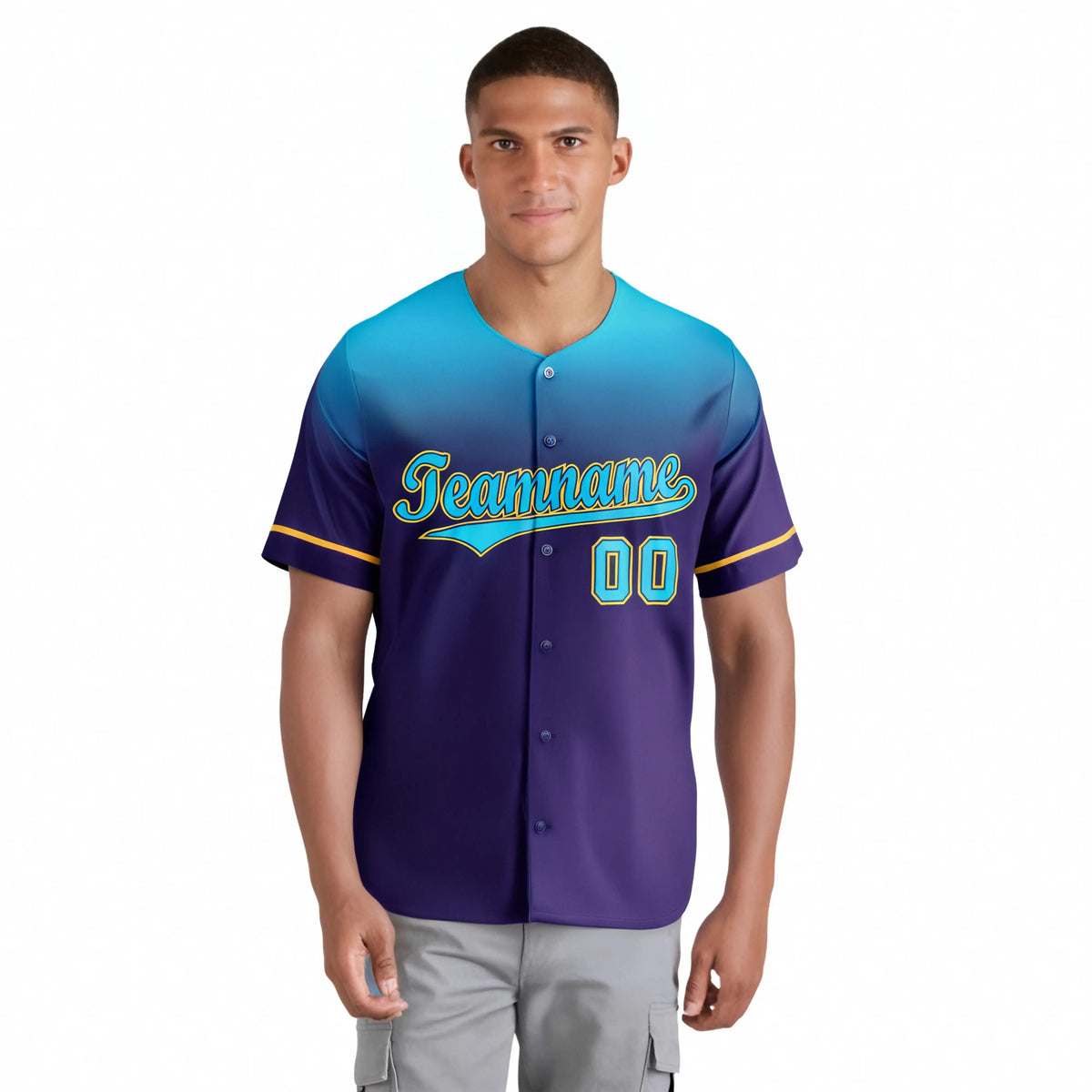 Custom Purple Sky Blue Gradient Fashion Design Authentic Baseball Jersey