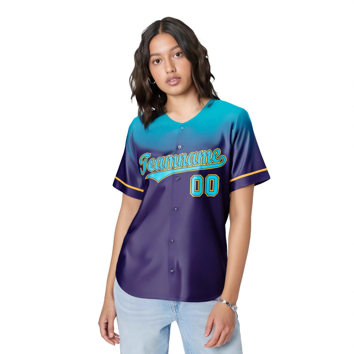 Custom Purple Sky Blue Gradient Fashion Design Authentic Baseball Jersey