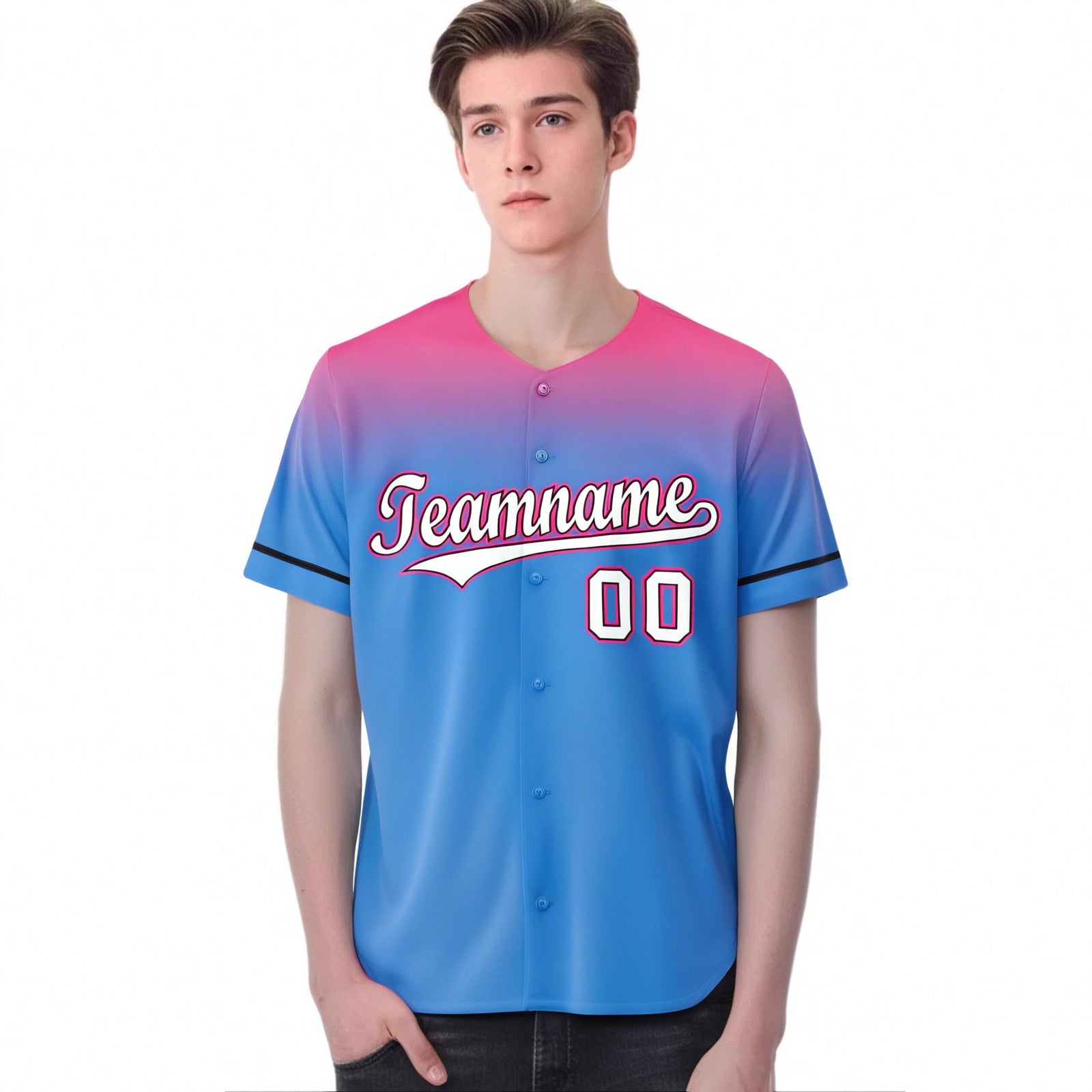 Custom Powder Blue Pink Gradient Fashion Design Authentic Baseball Jersey