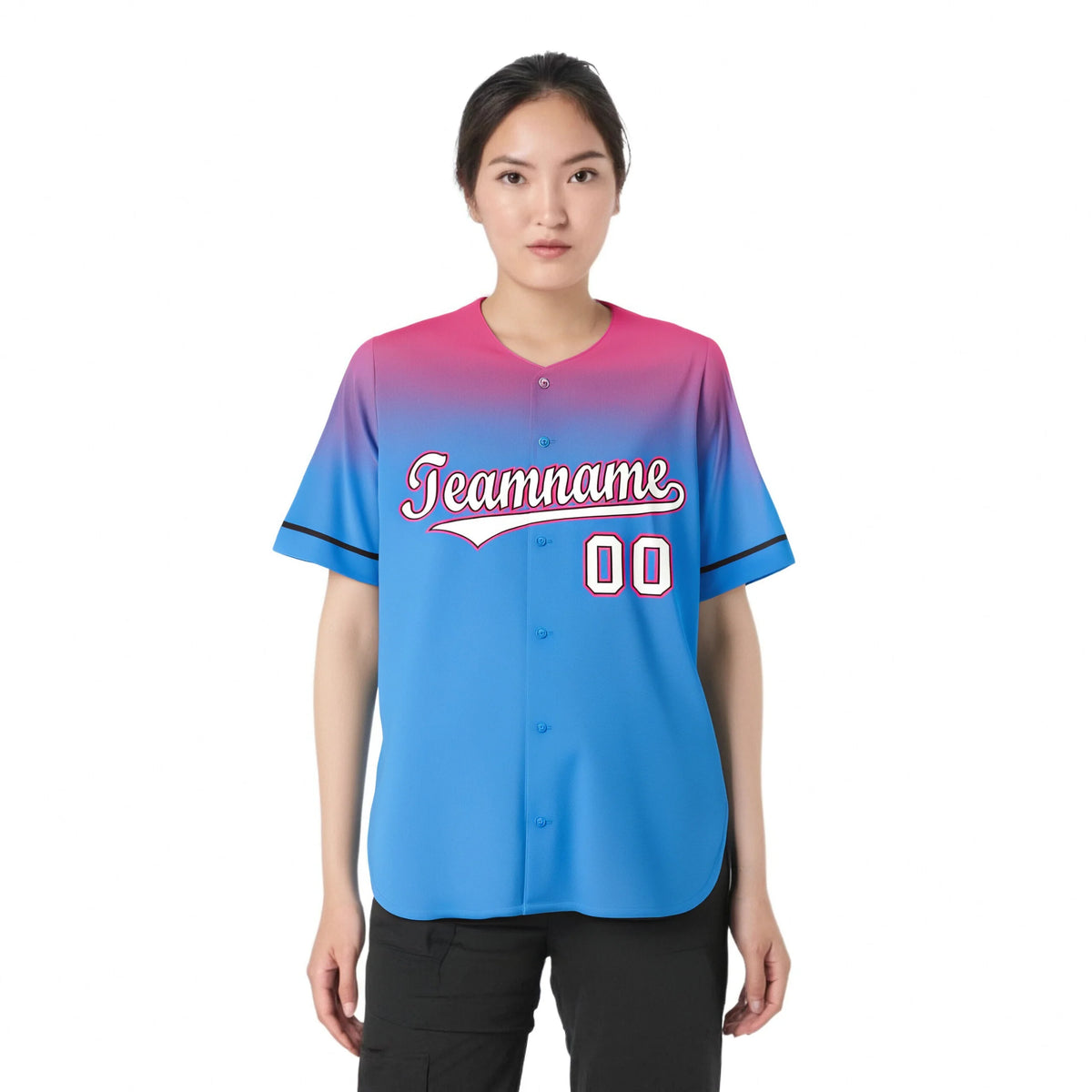 Custom Powder Blue Pink Gradient Fashion Design Authentic Baseball Jersey