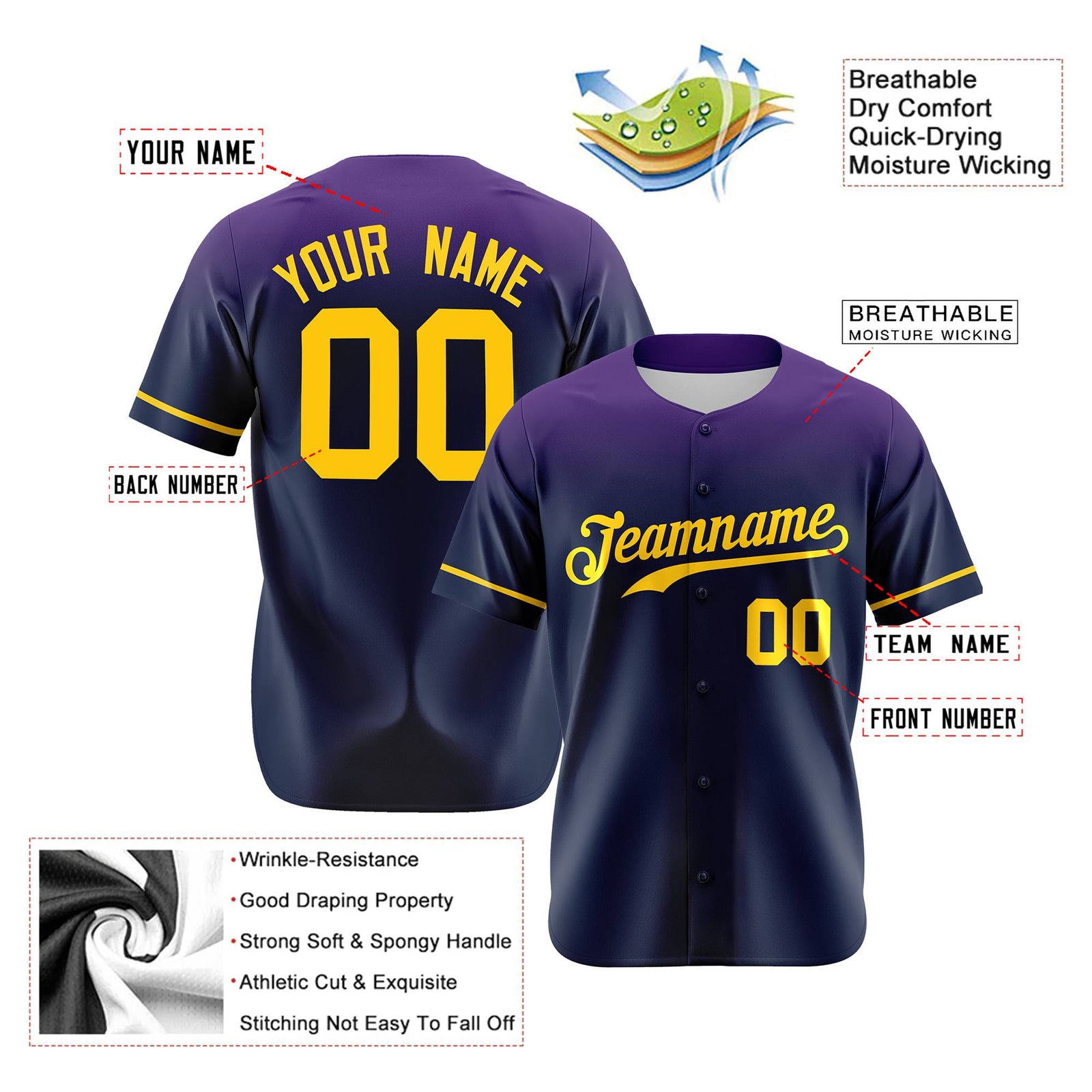 Custom Navy Purple Gradient Fashion Design Authentic Baseball Jersey
