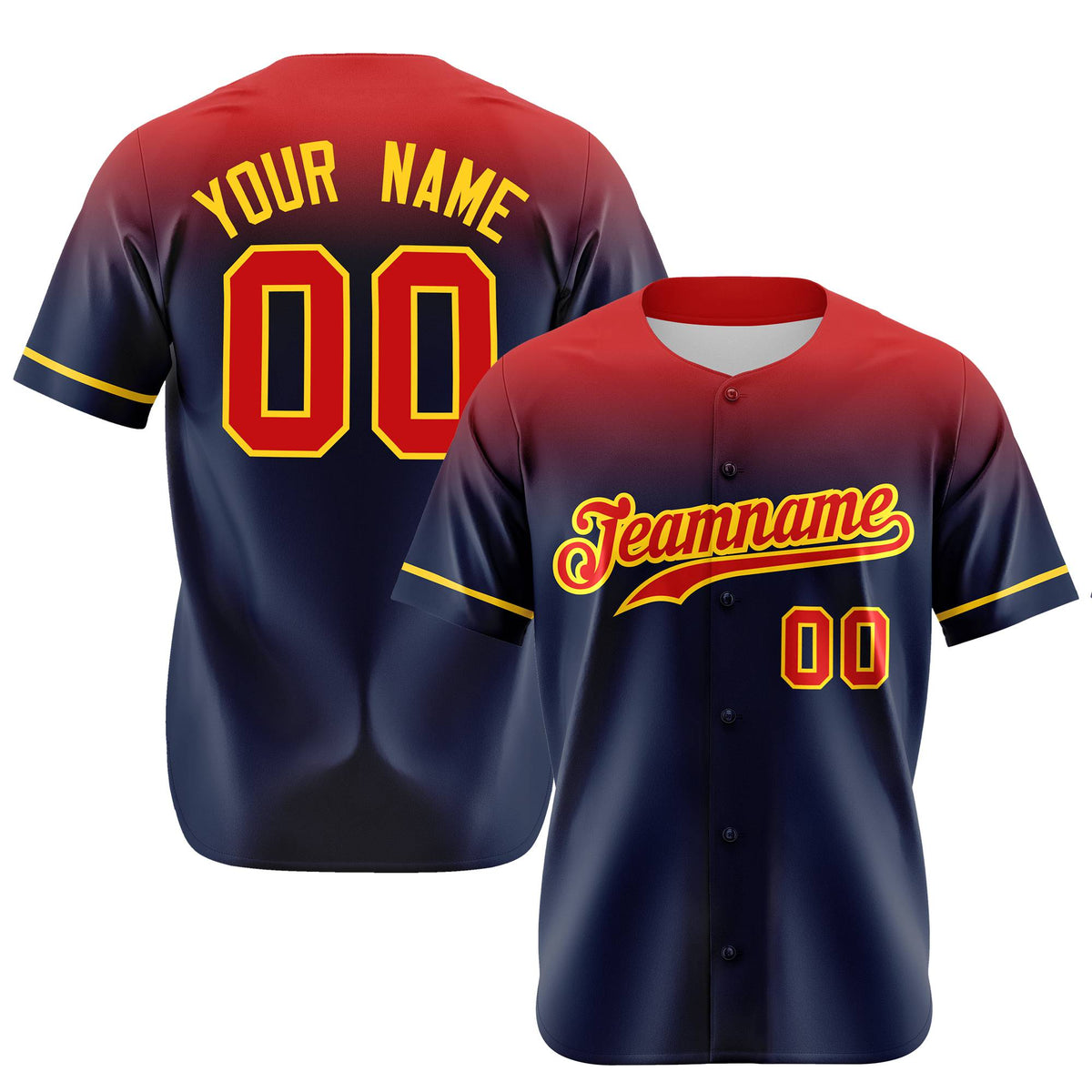 Custom Navy Red Gradient Fashion Design Authentic Baseball Jersey
