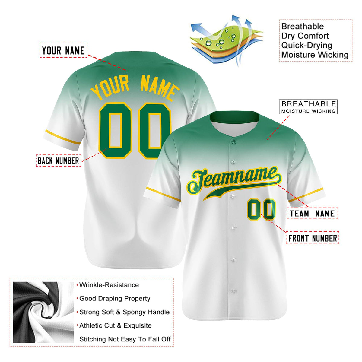 Custom White Bright Green Gradient Fashion Design Authentic Baseball Jersey