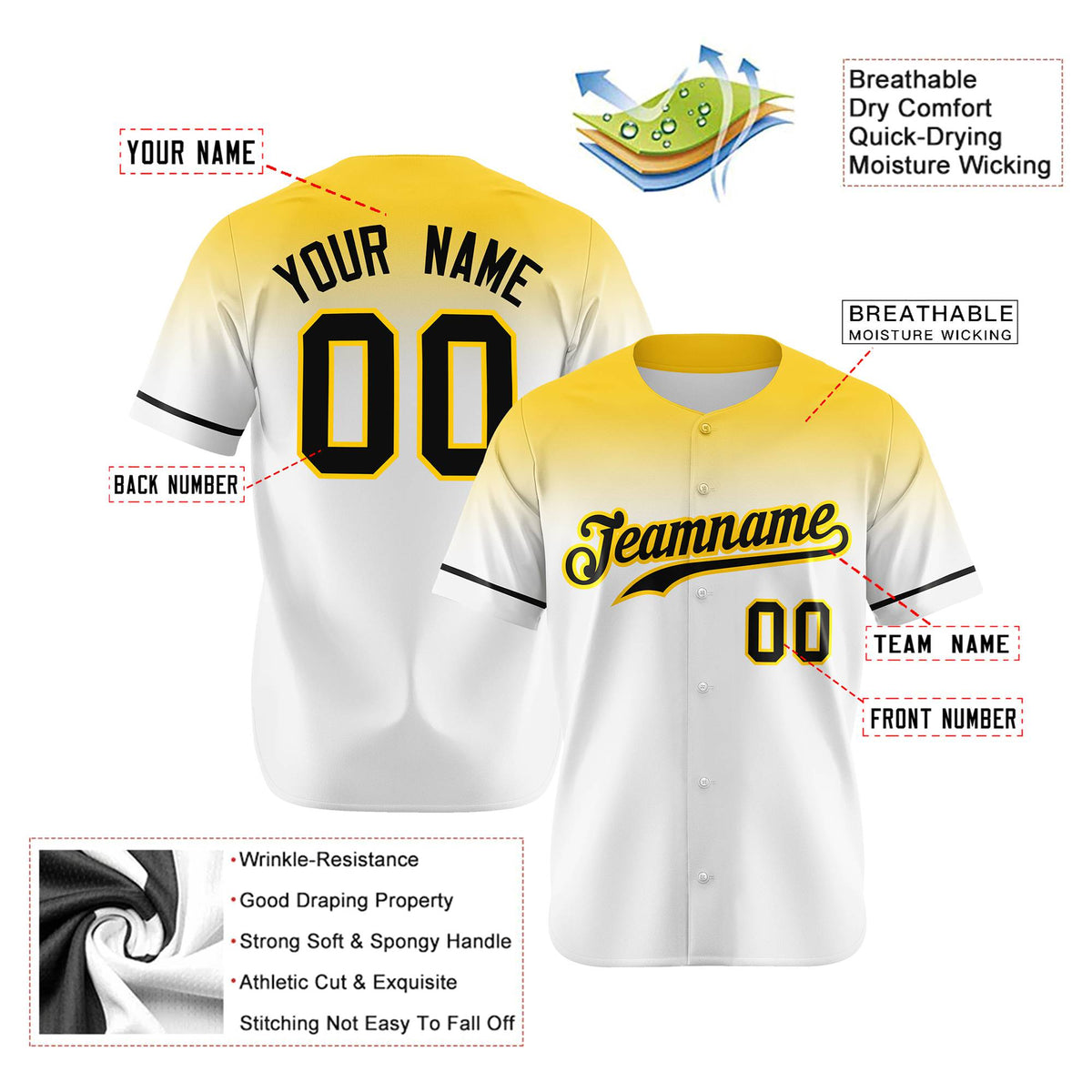 Custom White Gold Gradient Fashion Design Authentic Baseball Jersey