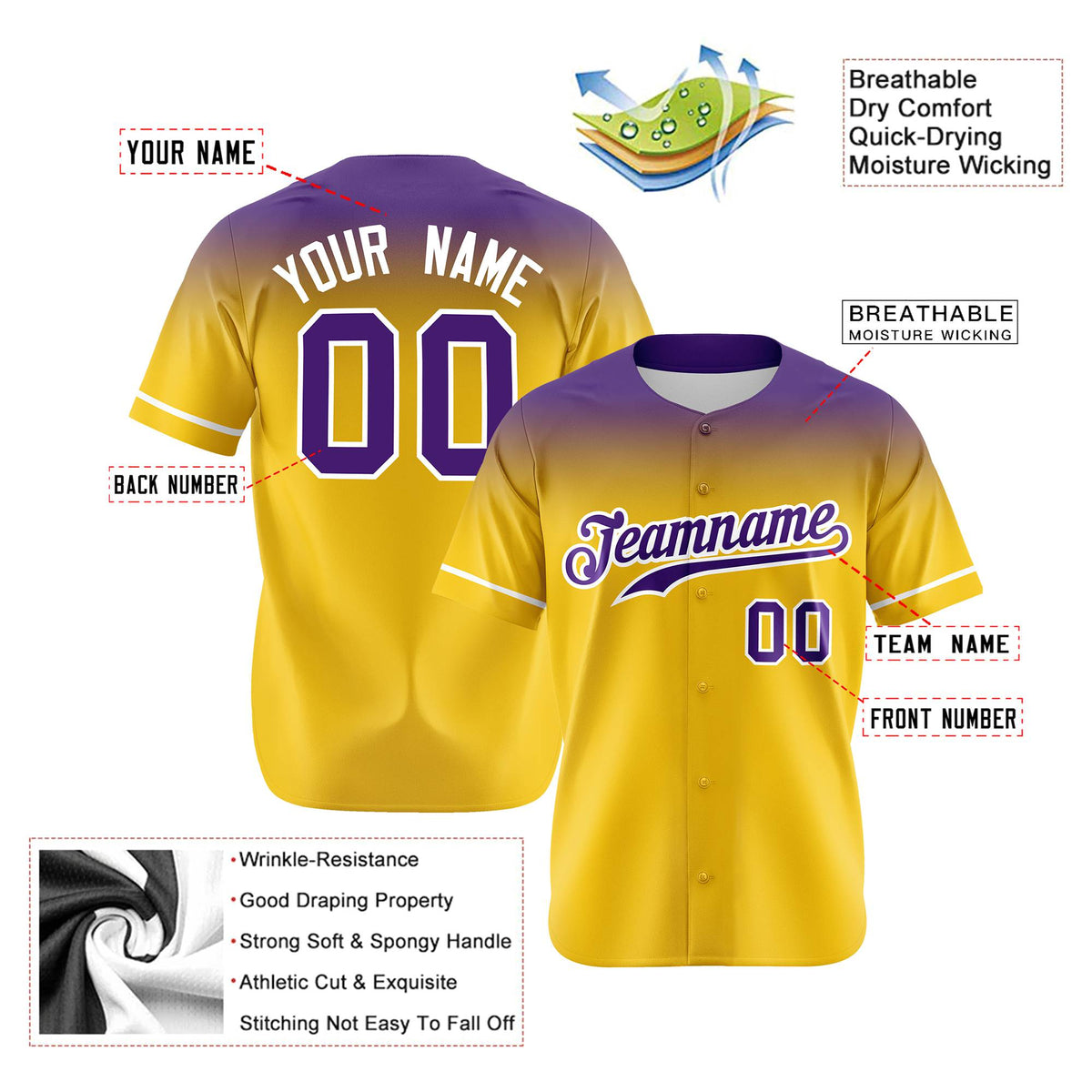 Custom Yellow Purple Gradient Fashion Design Authentic Baseball Jersey