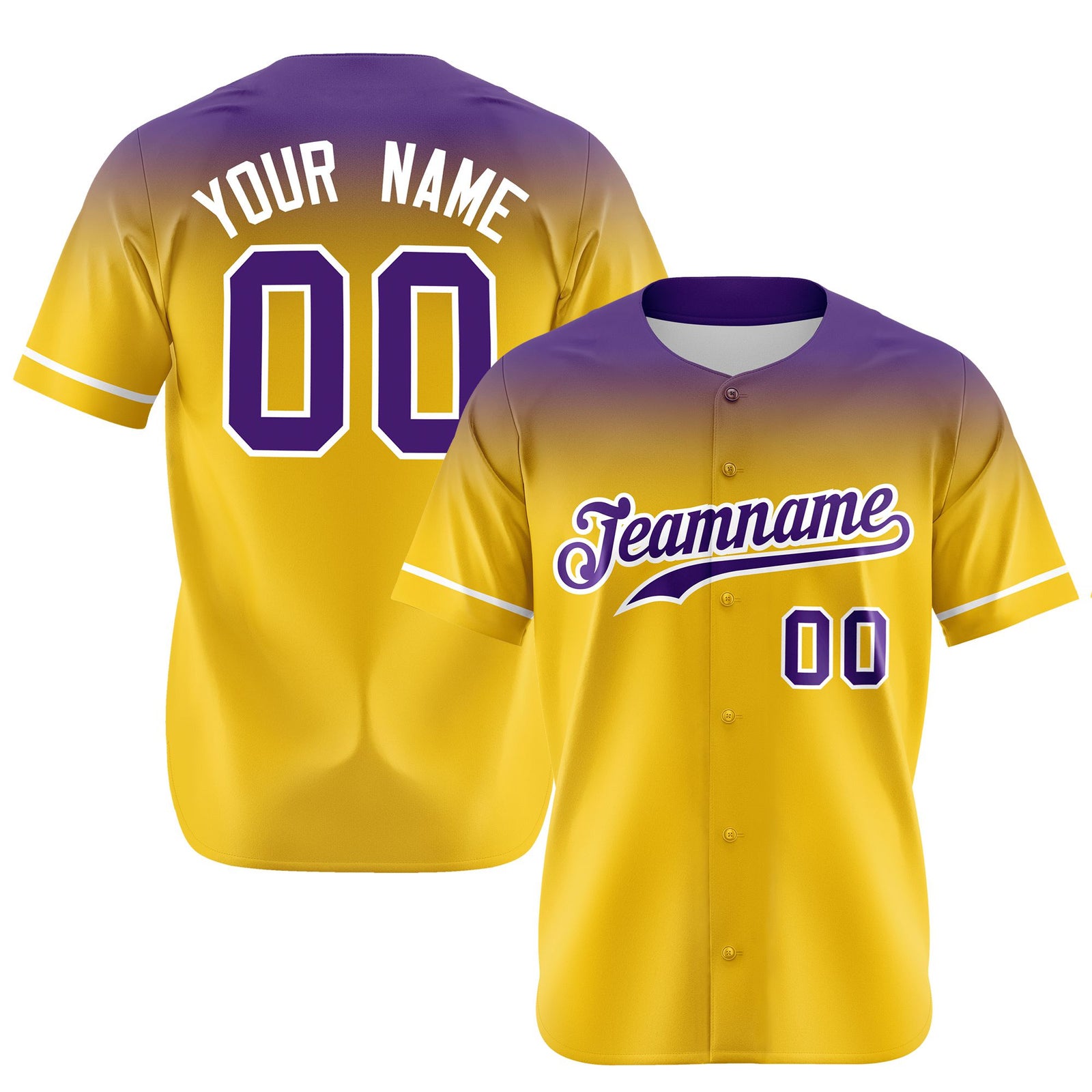 Custom Yellow Purple Gradient Fashion Design Authentic Baseball Jersey