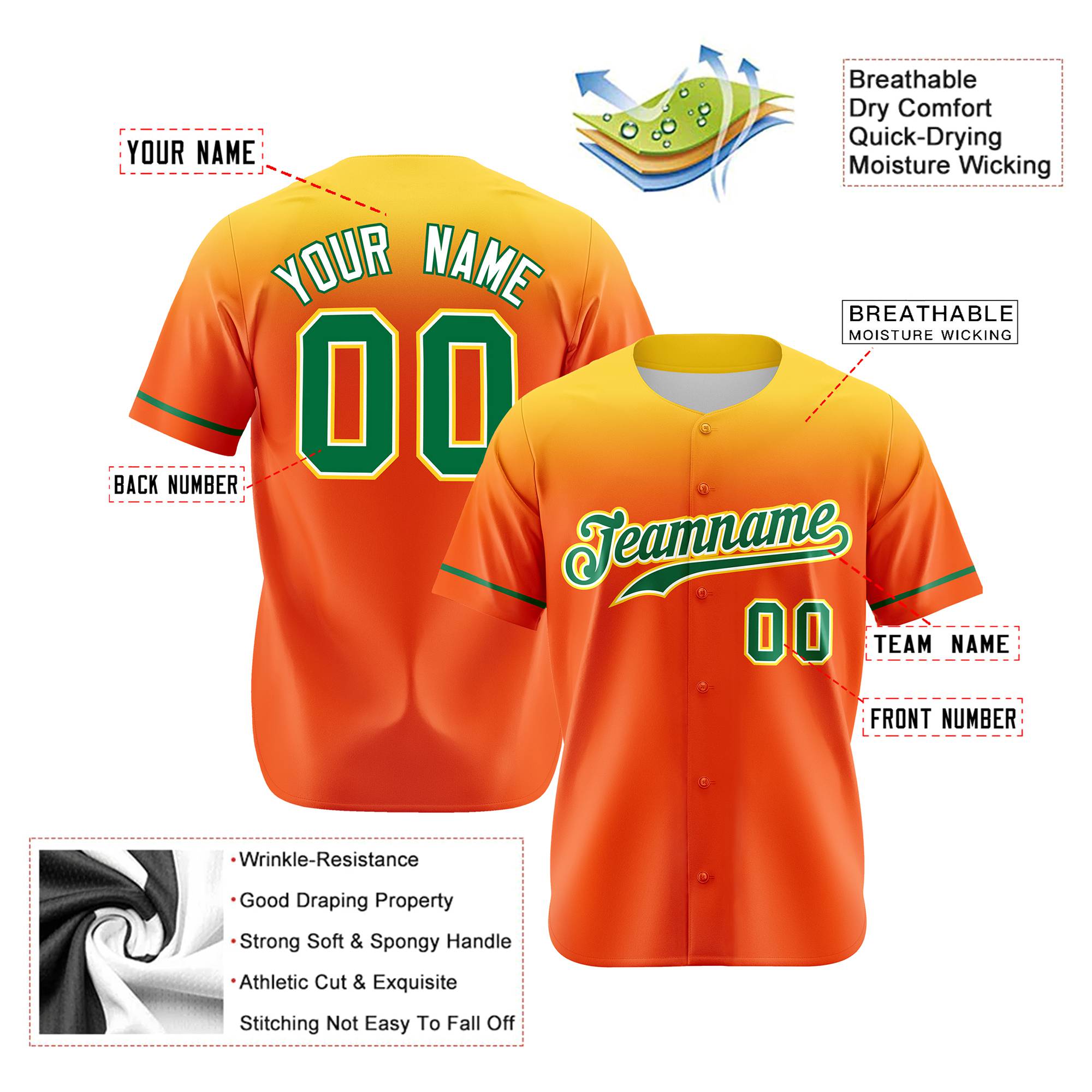 Custom Orange Yellow Gradient Fashion Design Authentic Baseball Jersey