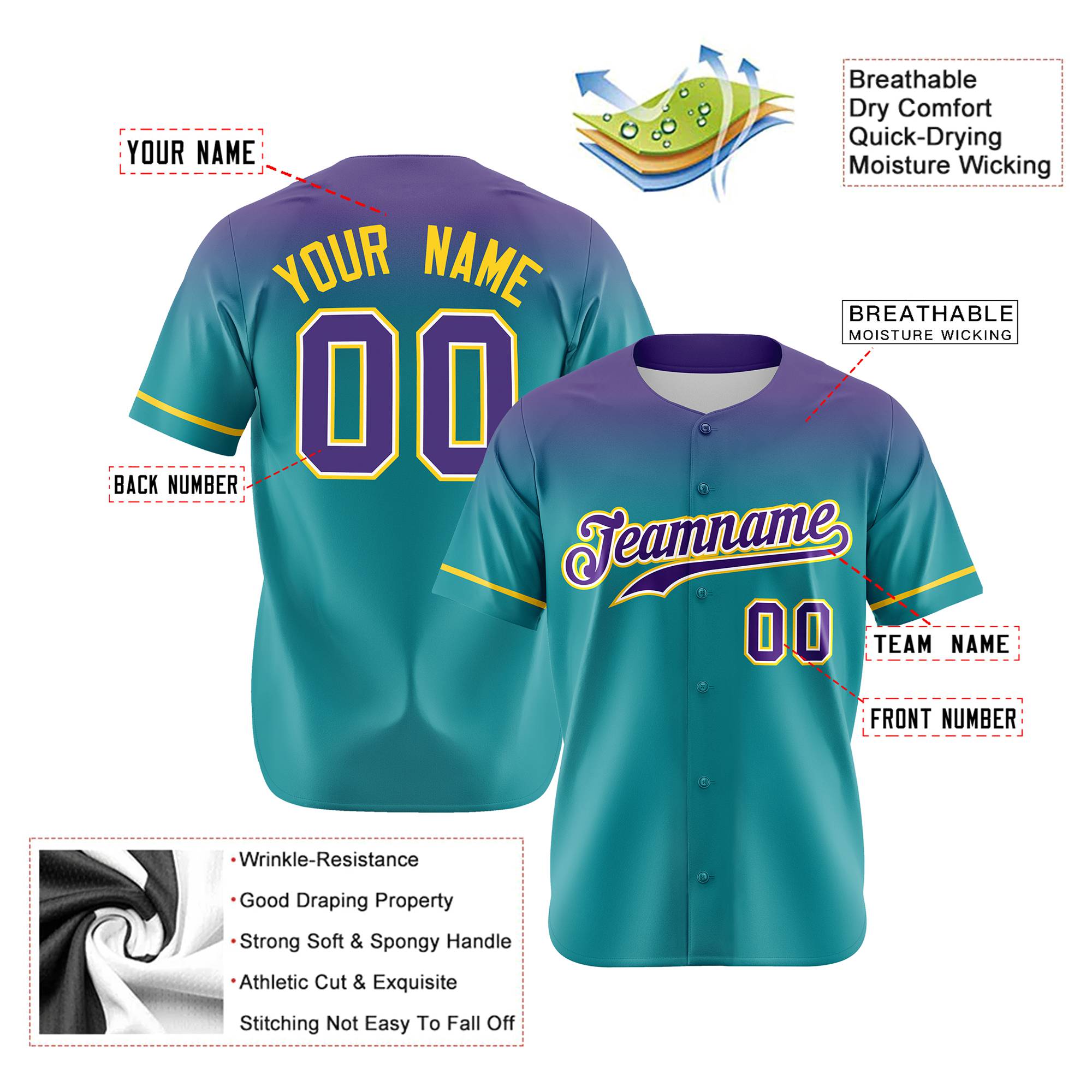 Custom Aqua Purple Gradient Fashion Design Authentic Baseball Jersey