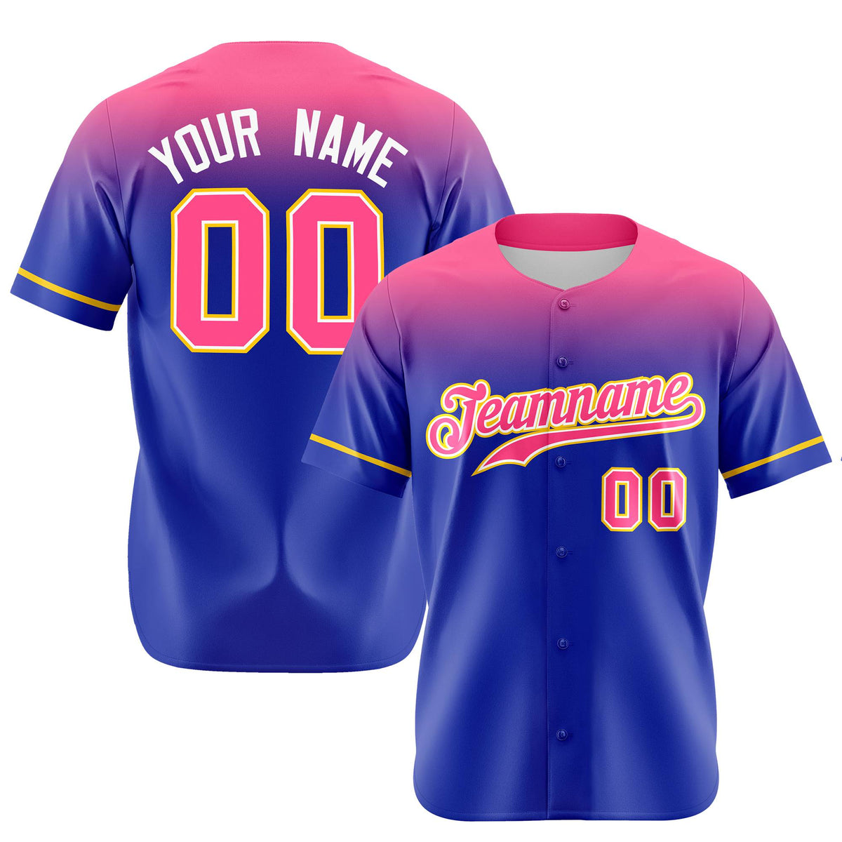 Custom Royal Blue Pink Gradient Fashion Design Authentic Baseball Jersey