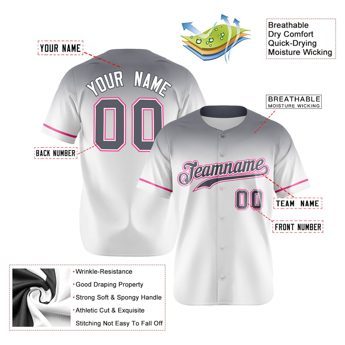 Custom White Gray Gradient Fashion Design Authentic Baseball Jersey