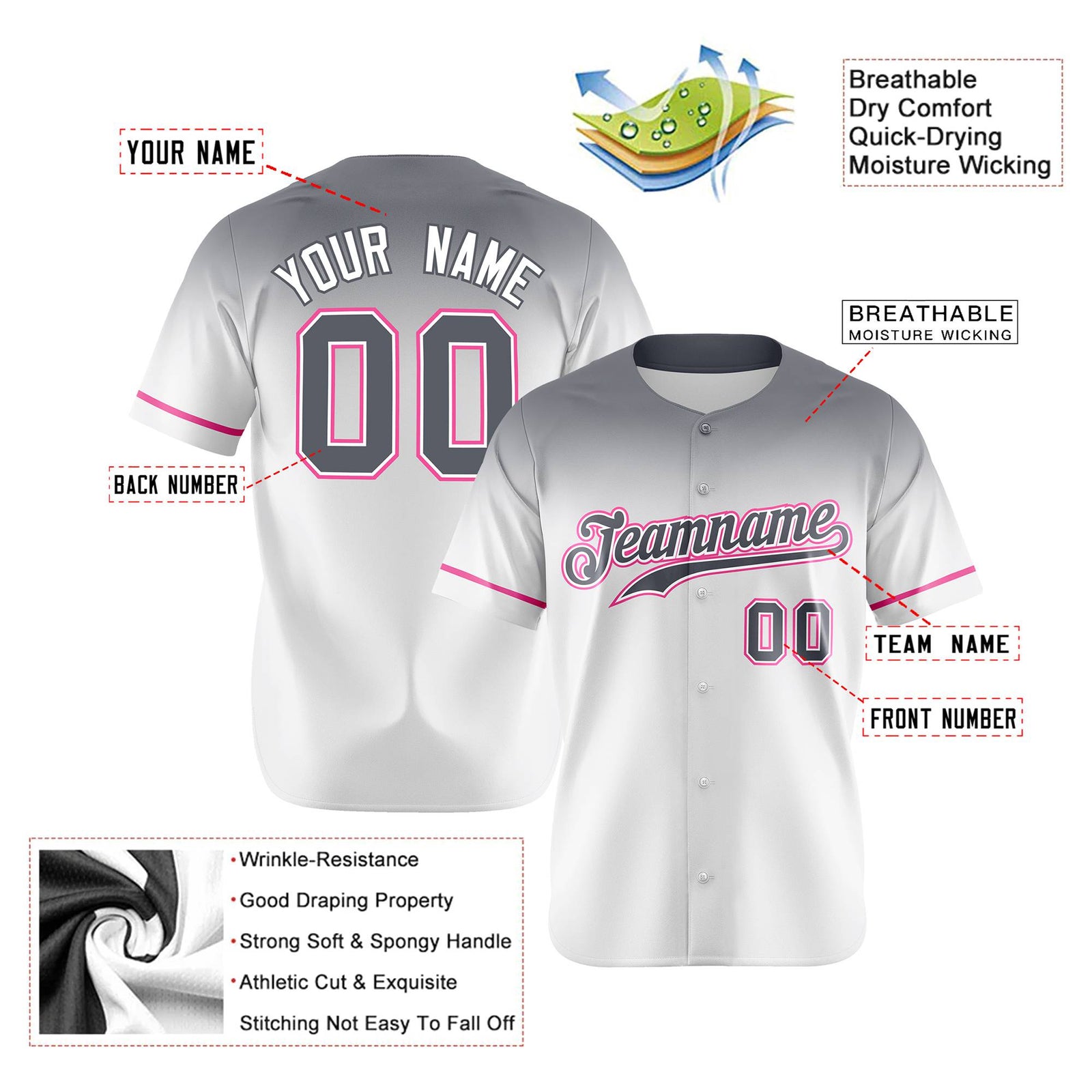 Custom White Gray Gradient Fashion Design Authentic Baseball Jersey