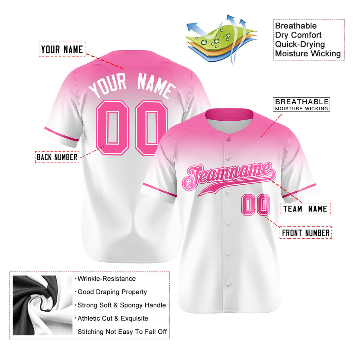 Custom White Light Pink Gradient Fashion Design Authentic Baseball Jersey